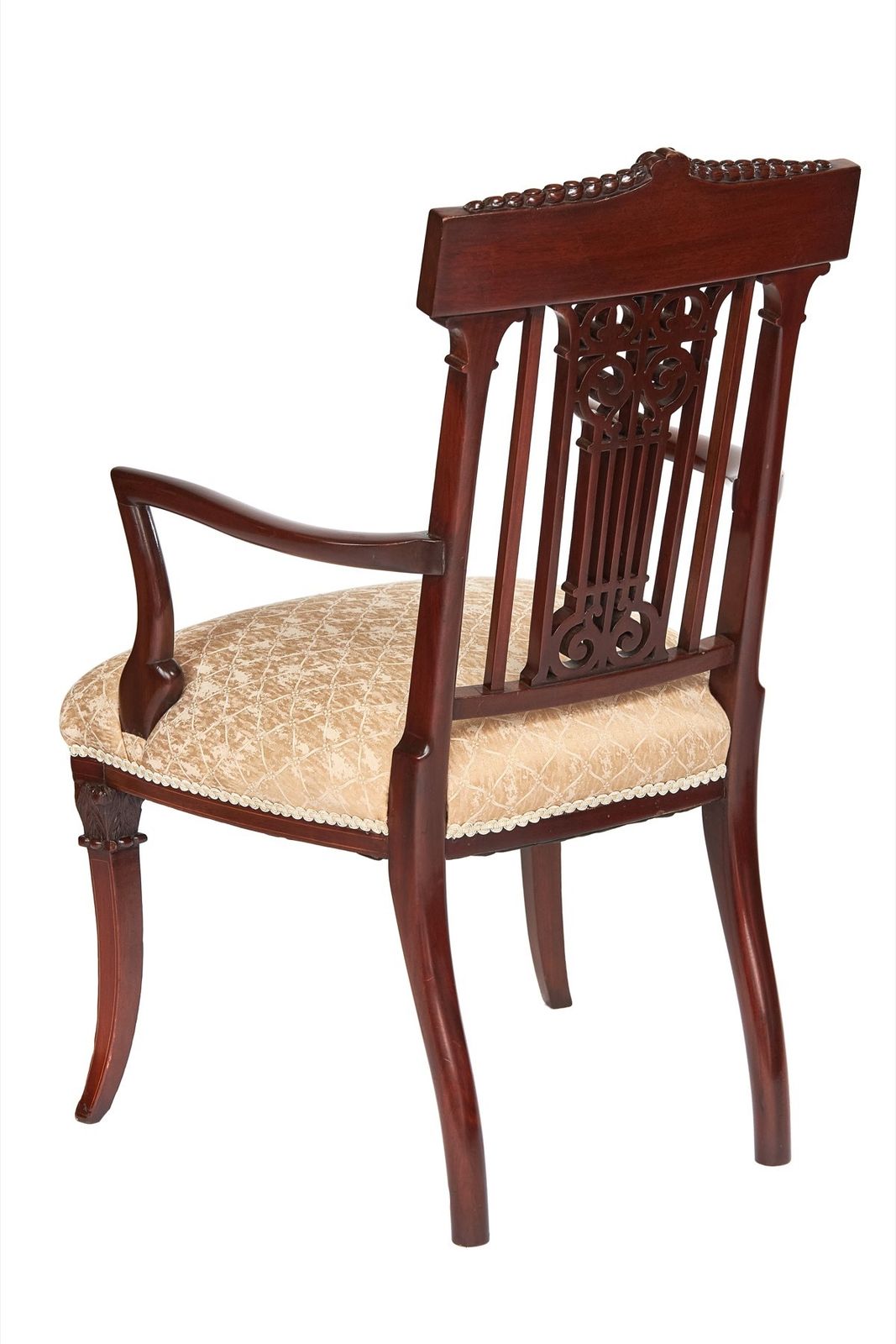 Fine Sheraton Revival Mahogany Inlaid & Carved Elbow Chair photo furniture