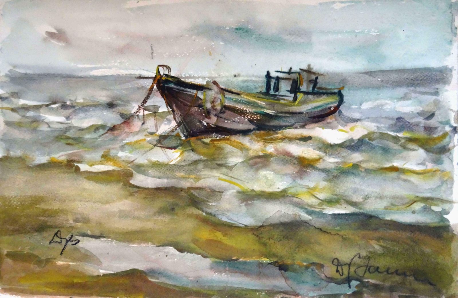 Dzidra Bauma Fishing Boat. 1980. Paper, Watercolour, 36.5x55 Cm 1980