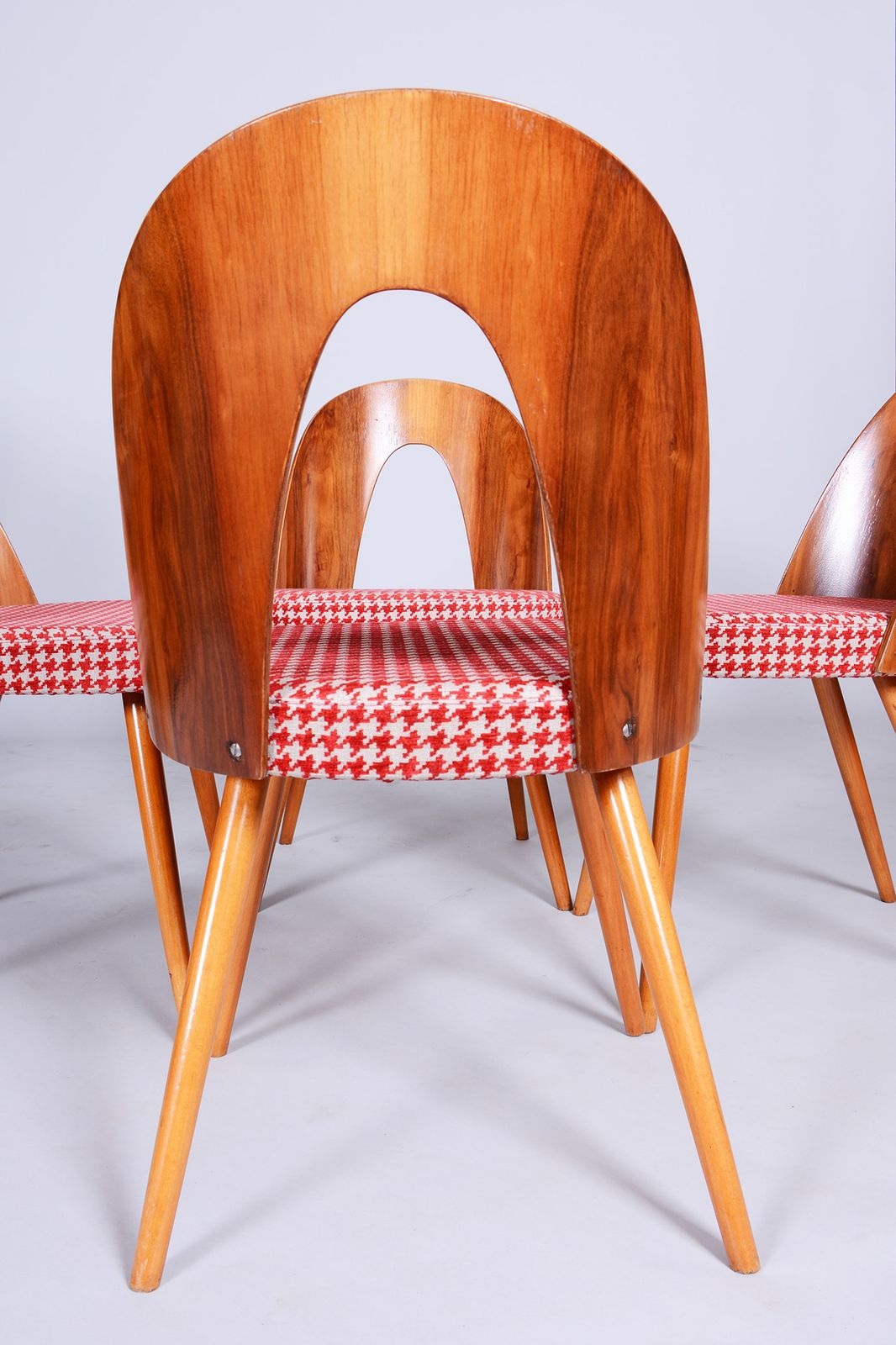 Four Restored Mid Century Chairs, Antonin Suman, Beech, Walnut, Czechia, 1950s photo Furniture