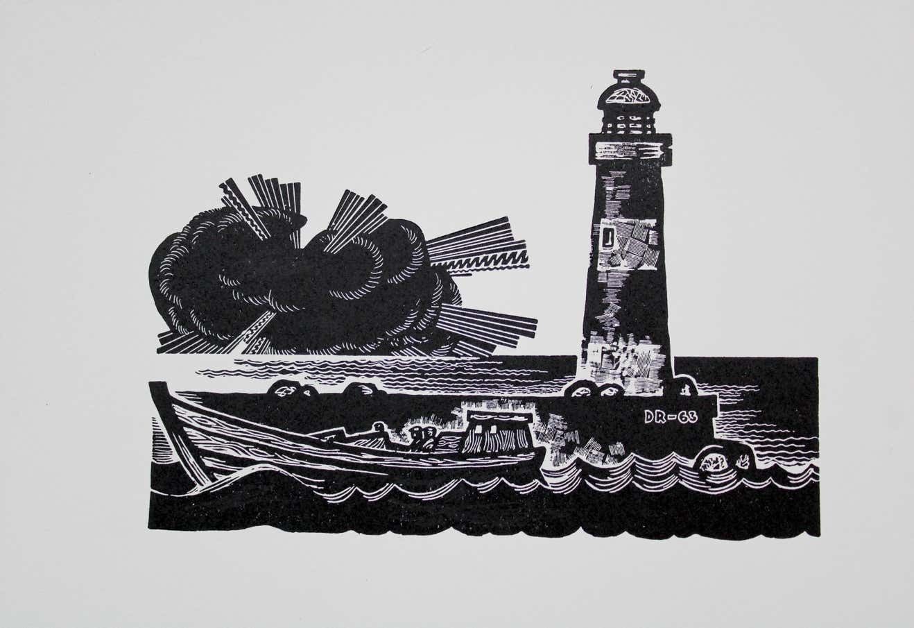 Dainis Rozkalns The Lighthouse. Paper, Linocut,