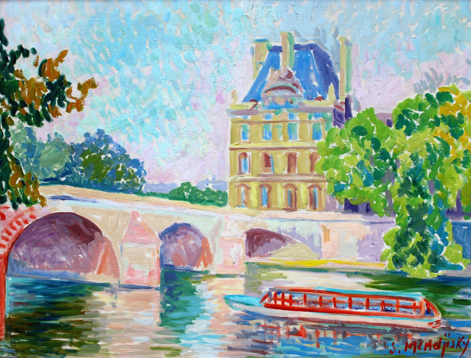 Serge Mendjisky The Seine At The Louvre. Oil On Canvas,