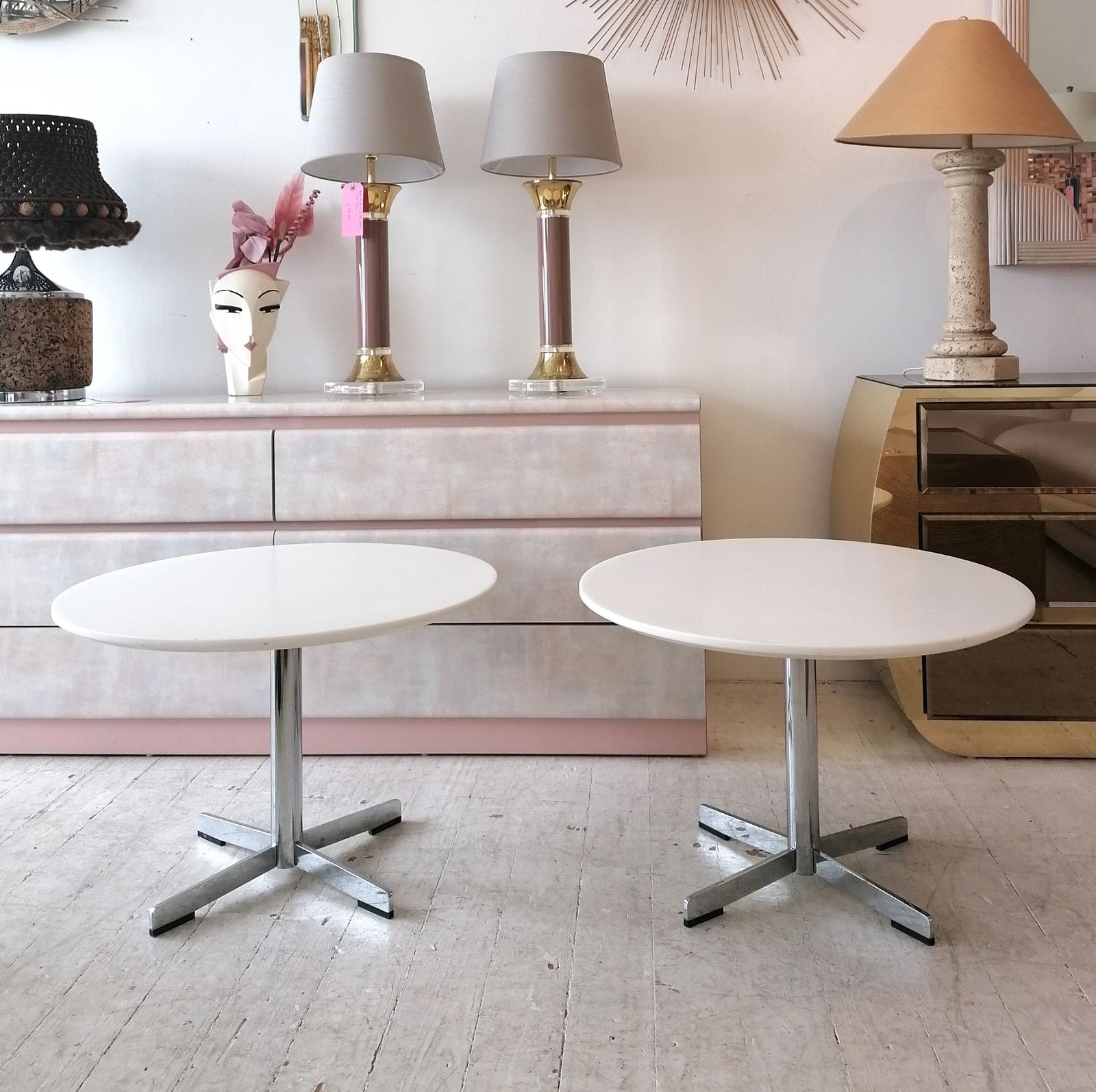Vintage 1970s Italian Stone Resin Side Or Coffee Table With Chrome X Base photo buy