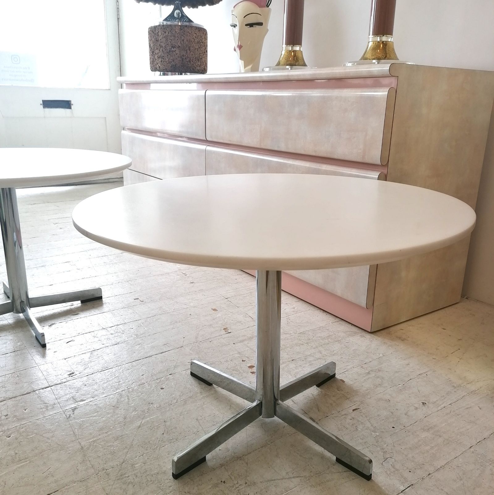 395.0 Vintage 1970s Italian Stone Resin Side Or Coffee Table With Chrome X Base photo