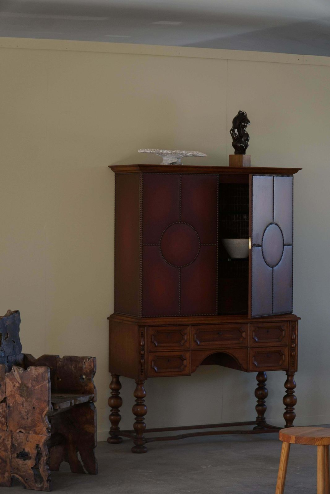 Otto Schultz, Swedish Modern Cabinet In Leather, Oak & Brass Nails, 1930s photo 13155.0