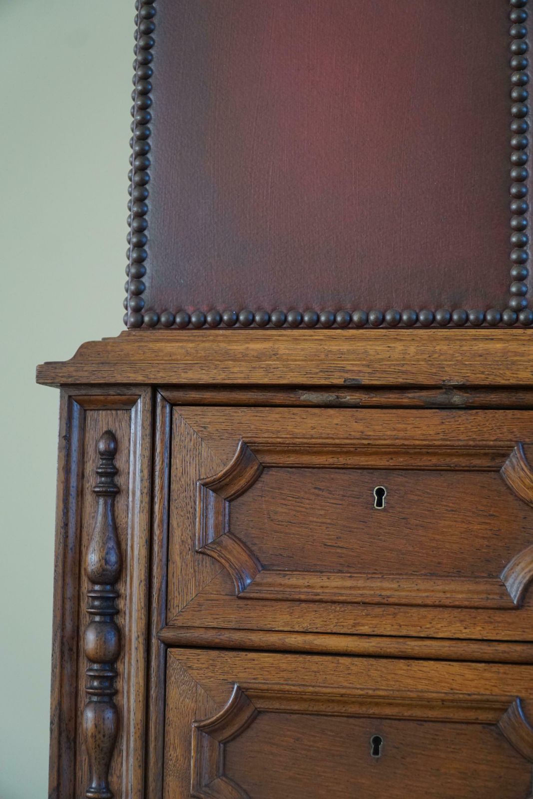 photo for sale Otto Schultz, Swedish Modern Cabinet In Leather, Oak & Brass Nails, 1930s