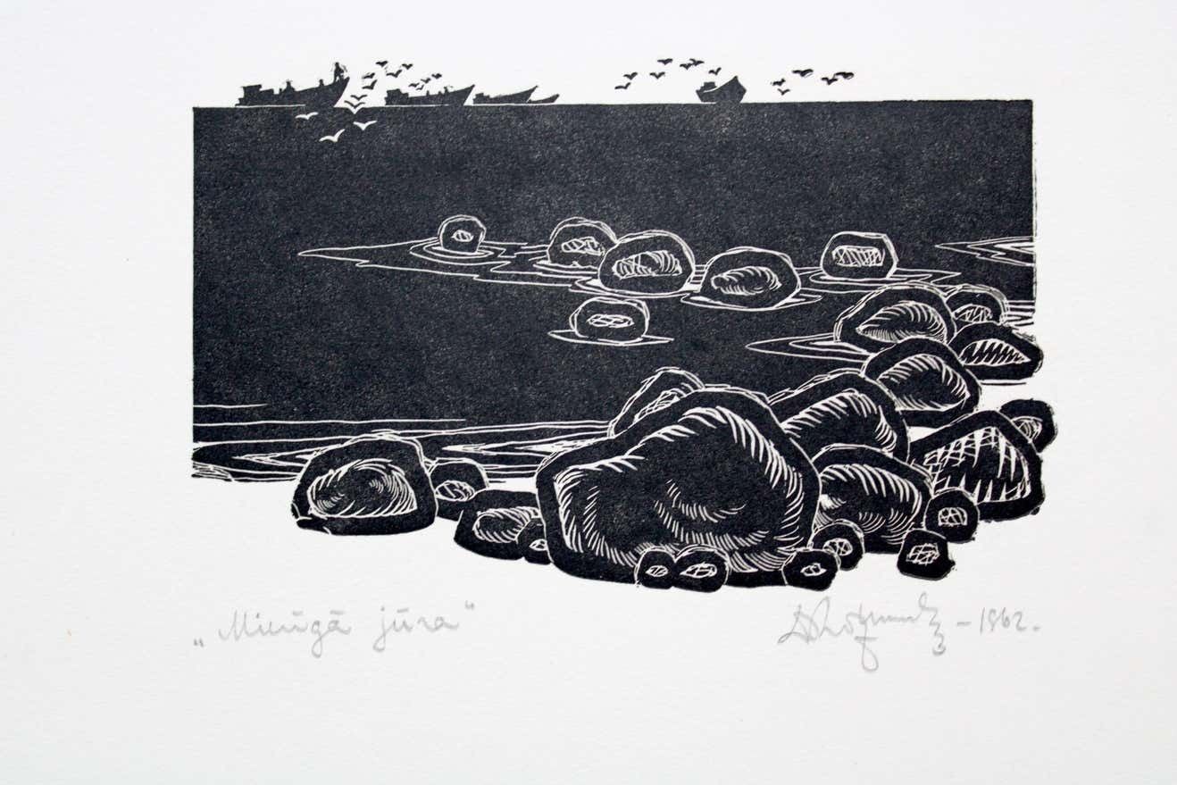 Dainis Rozkalns Calm Sea. Paper, Linocut,