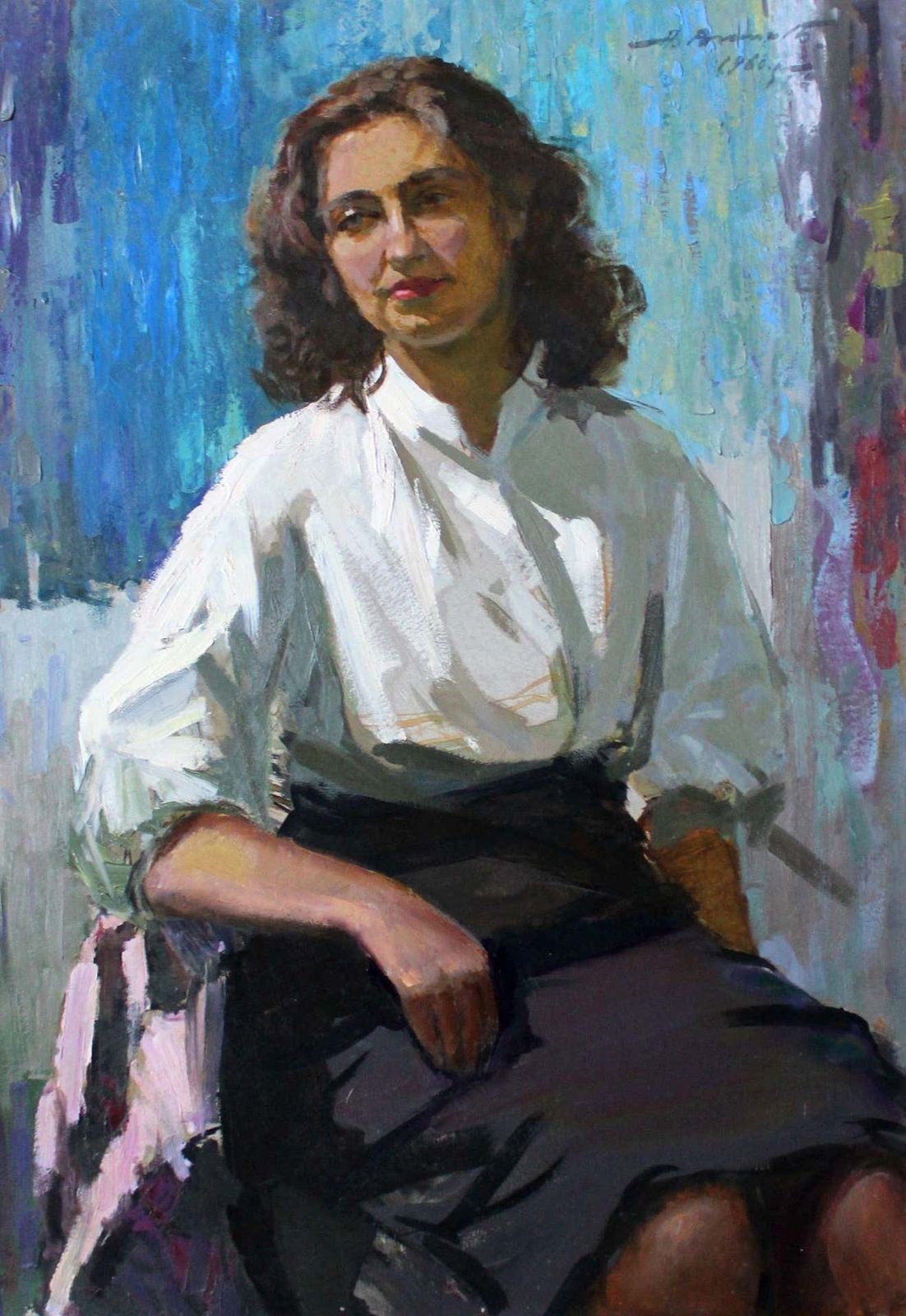 Alfejs Bromults Wife Portrait.Oil On Cardboard,