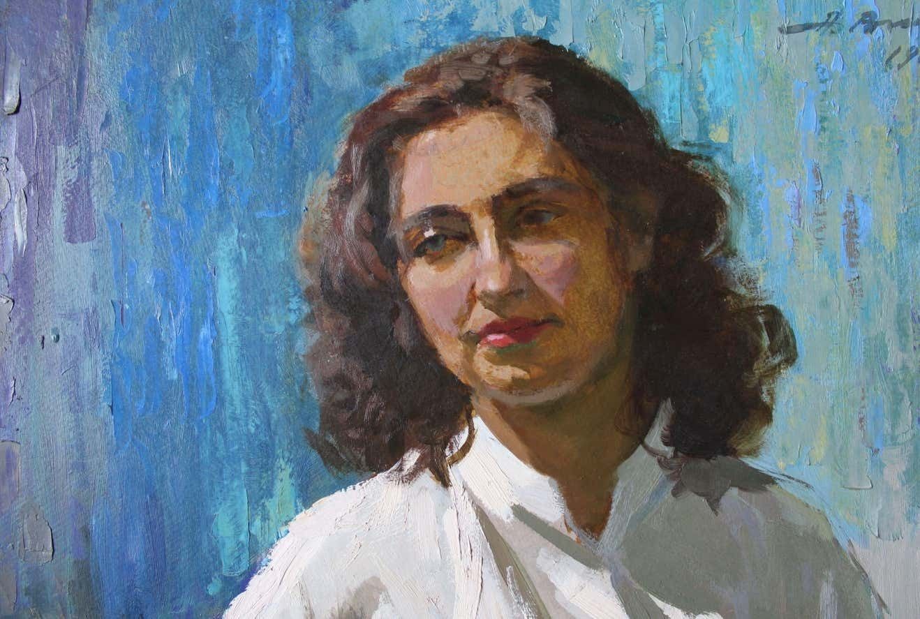Alfejs Bromults Wife Portrait.Oil On Cardboard, photo for sale