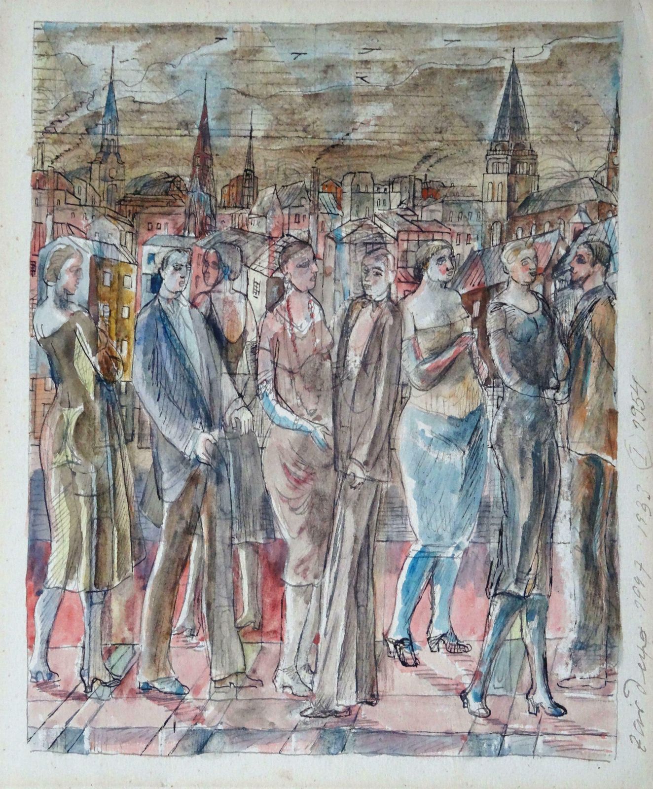 Adolfs Zardins Overflight Over The City. 1947, Paper, Mixed Media Art, photo furniture