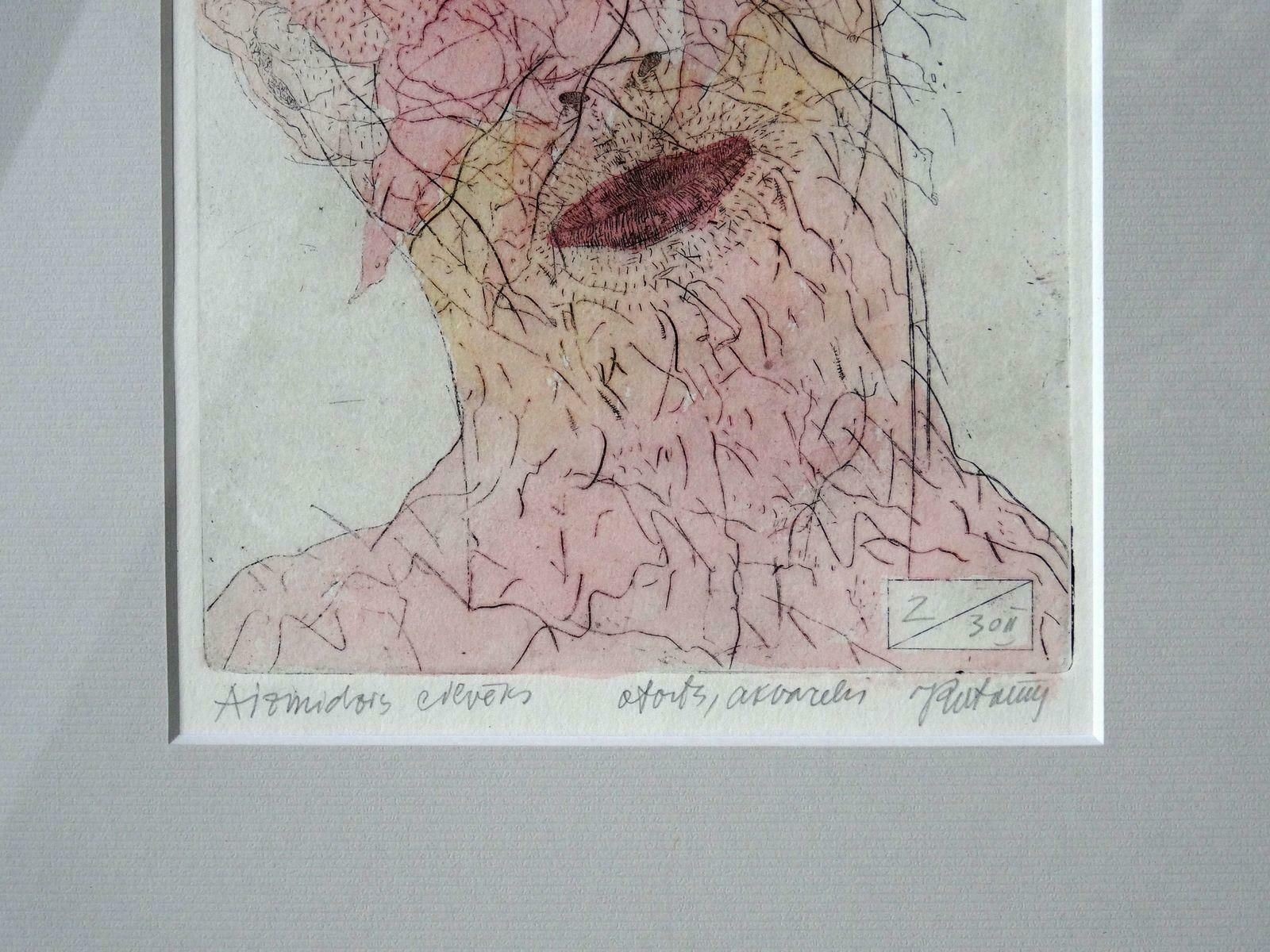 Juris Putrams Sleeping Man. Paper, Etching, Watercolour, 19x13 Cm 1990 photo for sale