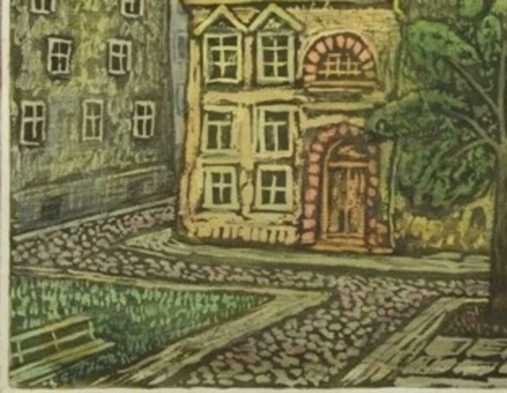 Jadviga Zjilvinska Courtyard In Riga. 1980''S, Paper, Mixed Media Art,  1980 photo furniture