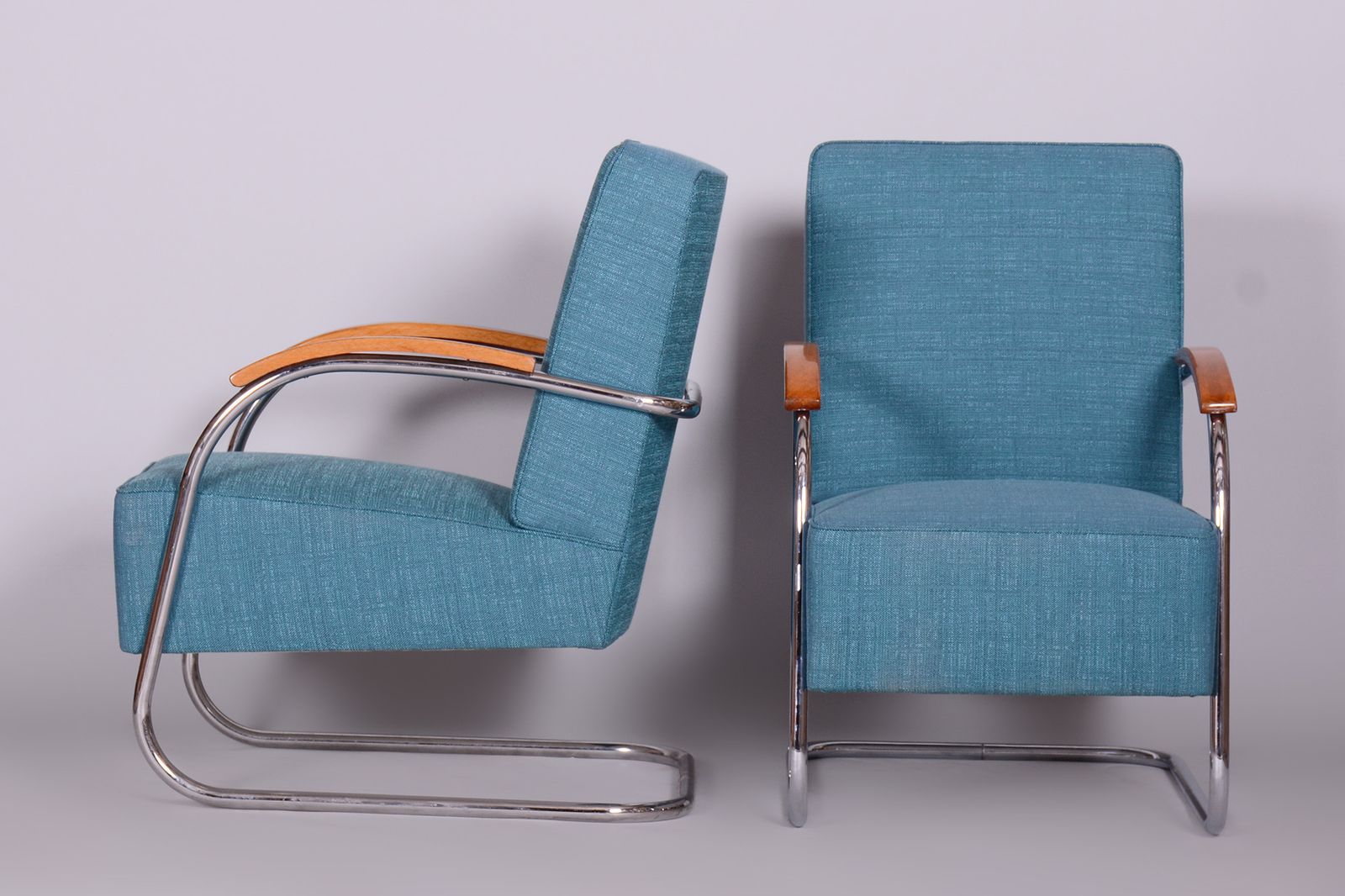 Set Of Two Restored Blue Armchairs By Mucke Melder, Czechia, 1930s photo buy