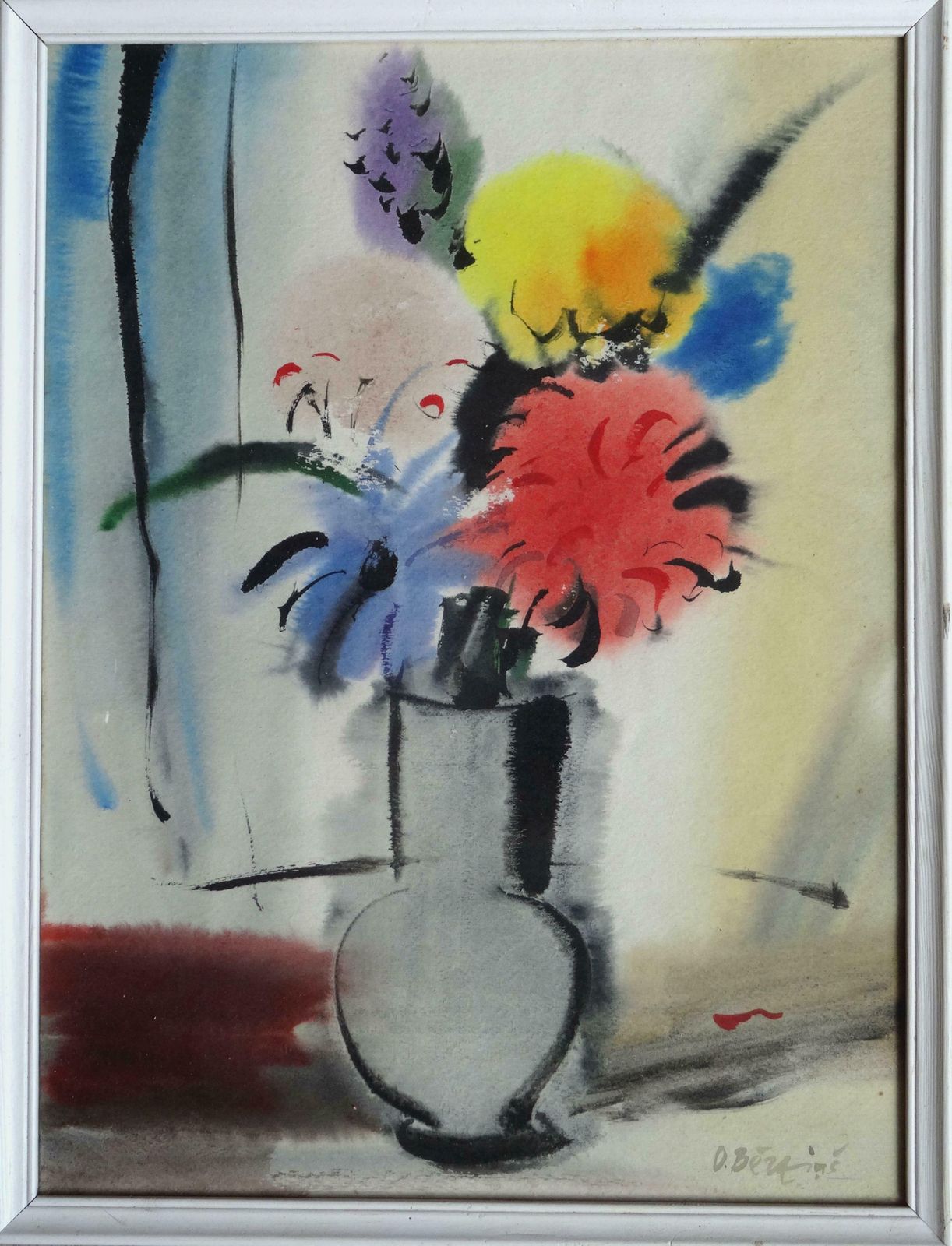 Oskars Berzins Colourful Flowers In Vase. 1992. Paper, Watercolour,  1992 photo for sale