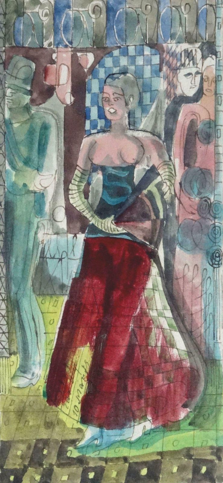 Adolfs Zardins Archaic Dancer. 1933, Paper, Mixed Media Art 1933