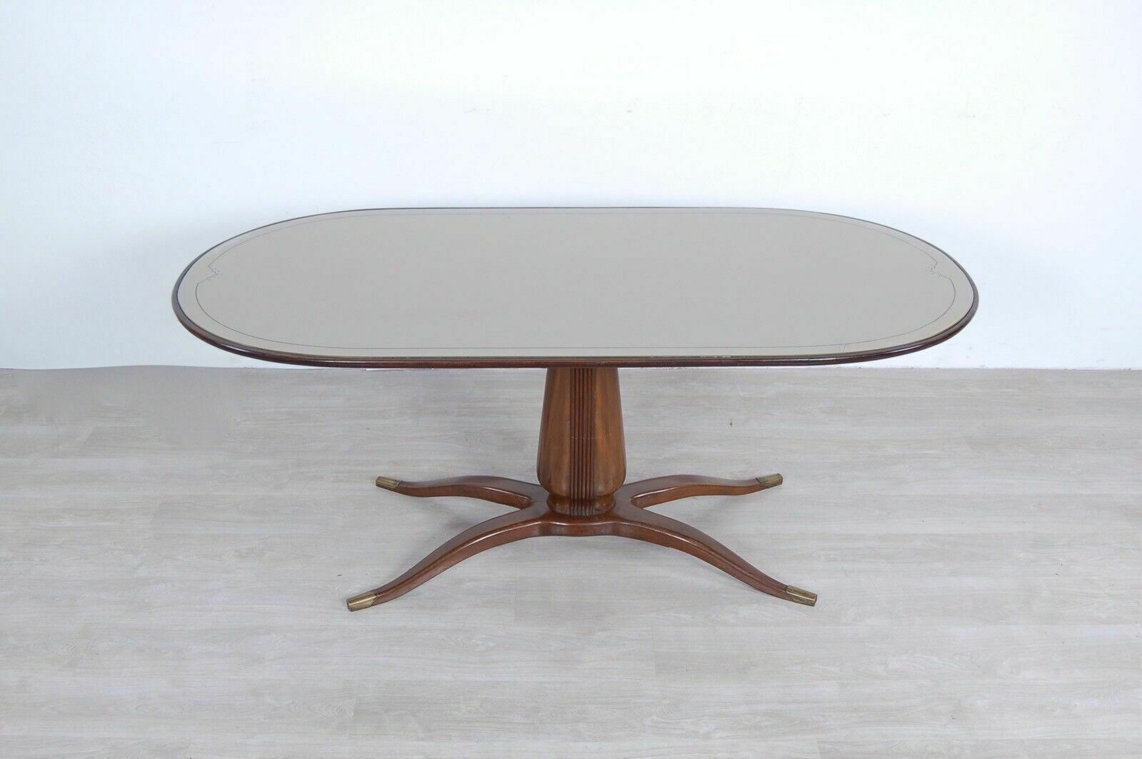 Vintage Oval Table In Walnut, Design Paolo Buffa Style, 1950s Italy, Glass Top photo furniture
