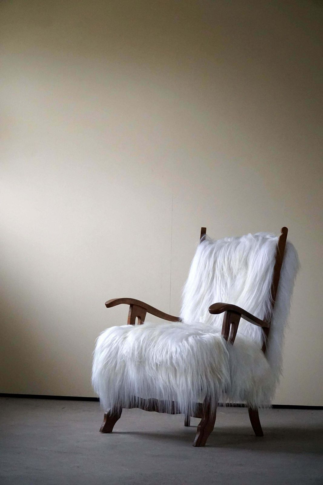 Henning Kjærnulf, Armchair Reupholstered In Longhaired Icelandic Sheepskin, 1950 photo vintage