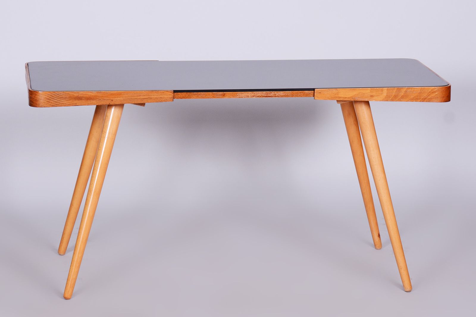 Original Coffee Table By Interier Praha, Beech, Opaxit Glass, Czechia, 1960s photo buy