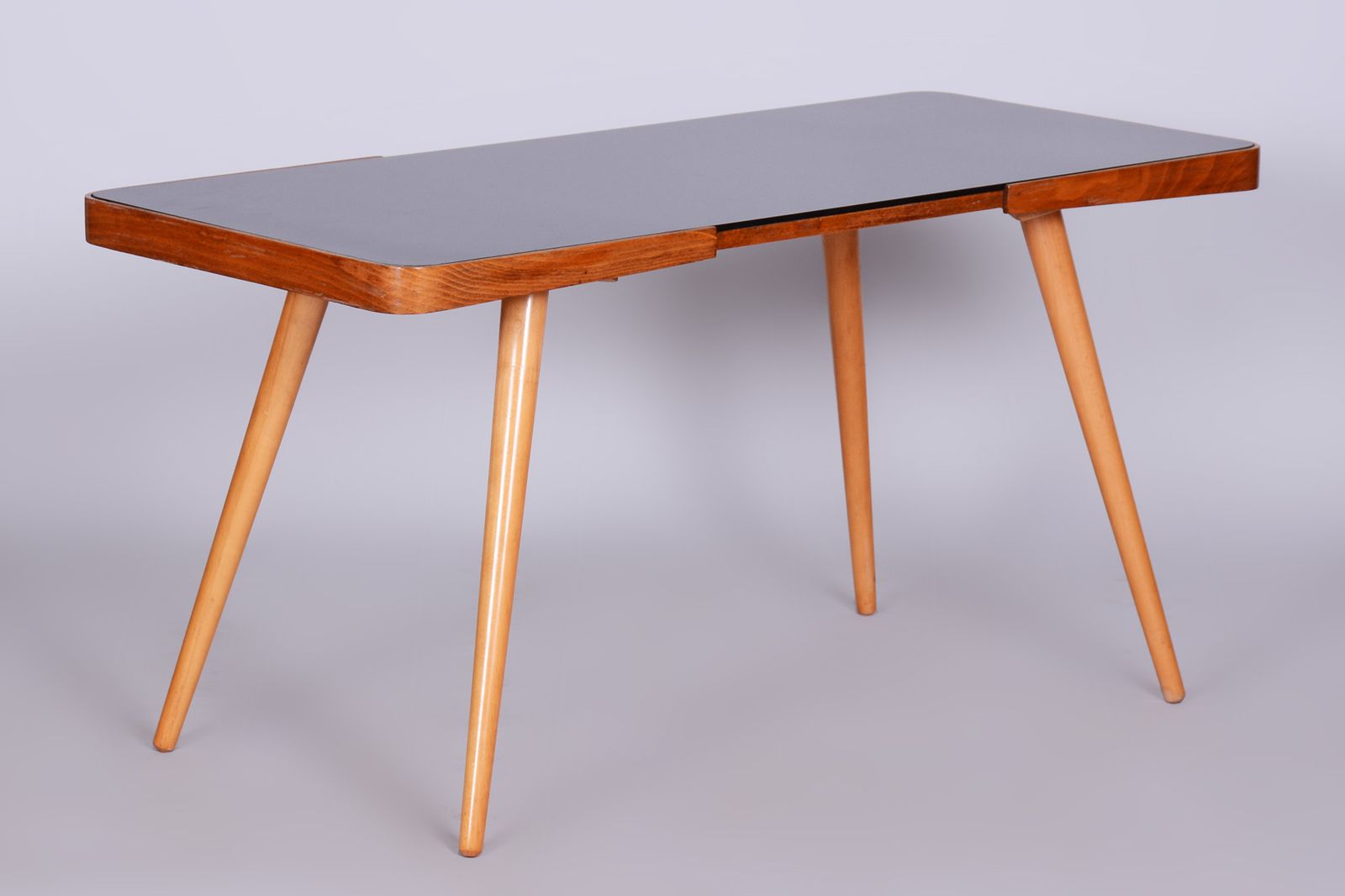 Original Coffee Table By Interier Praha, Beech, Opaxit Glass, Czechia, 1960s photo vintage