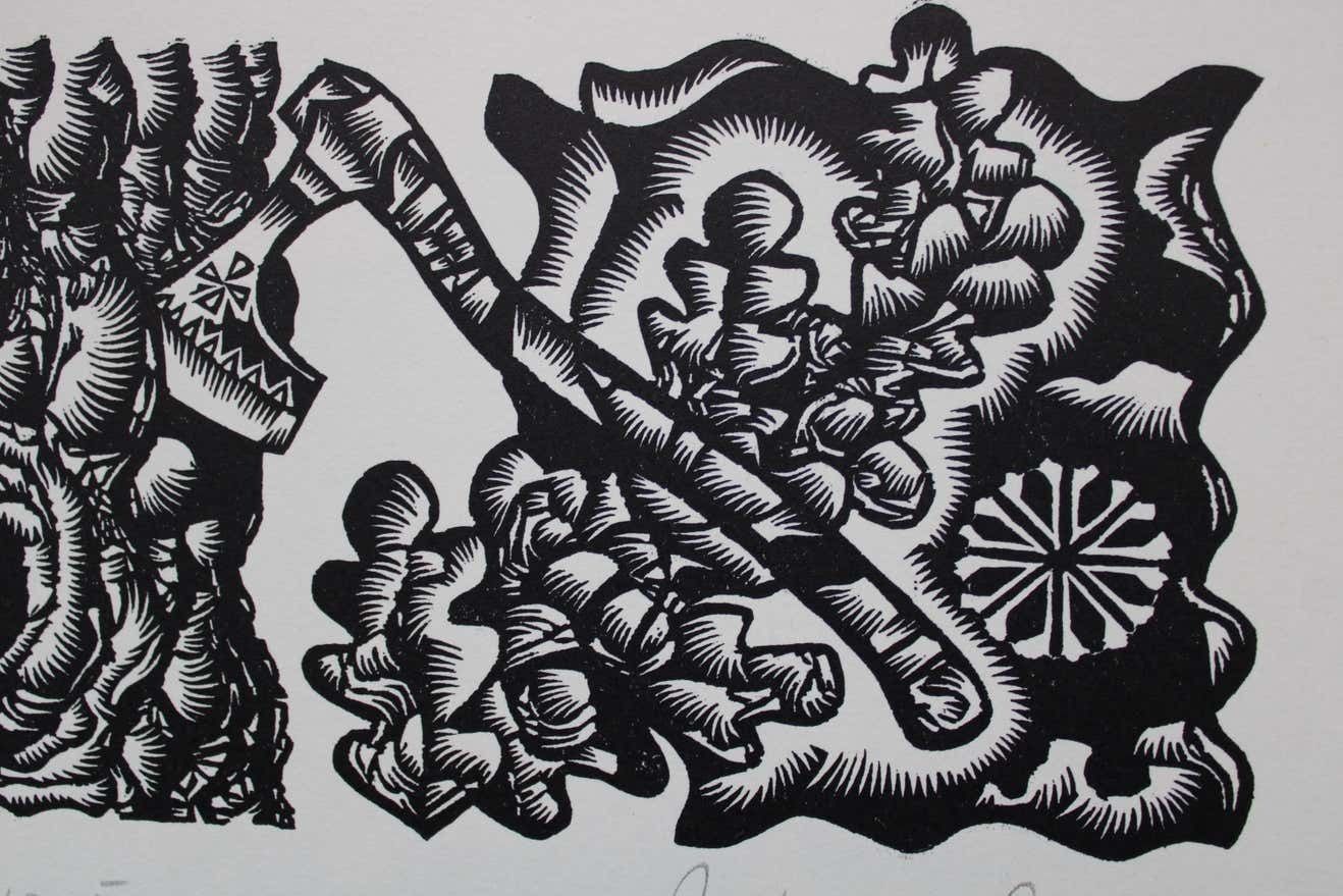 Dainis Rozkalns Going In Battle. 1982. Paper, Linocut, photo for sale