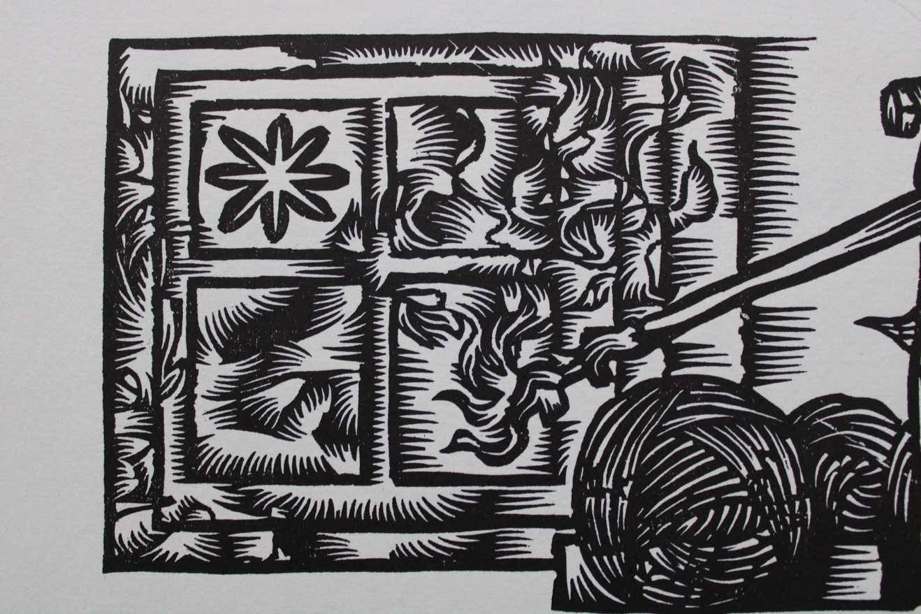 Dainis Rozkalns Clothes Making Skill. 1979. Paper, Linocut, photo furniture