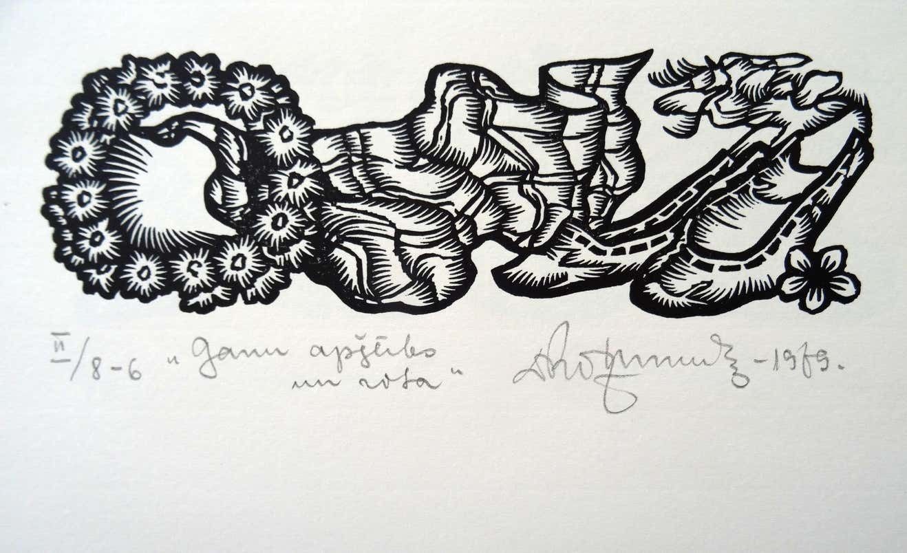Dainis Rozkalns Herdsman's Clothes And Adornment. 1979. Paper, Linocut
