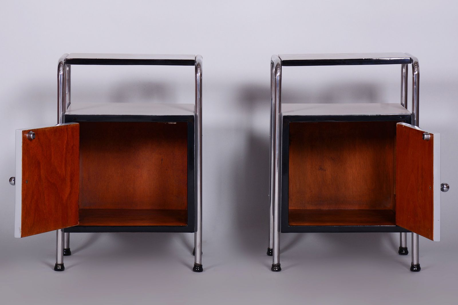 Restored Bed Side Tables, Vichr A Spol, Chrome Plated Steel, Czechia, 1930s photo for sale