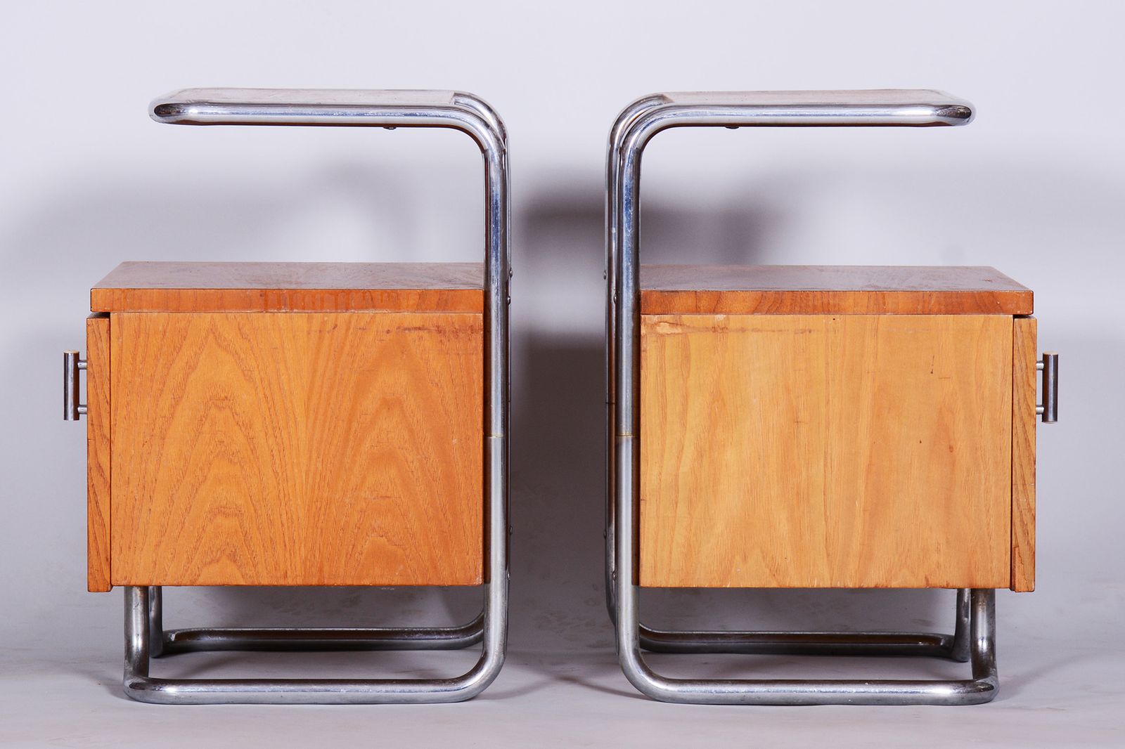 Pair Of Restored Bauhaus Oak Bed Side Tables, Mucke Melder, Czechia, 1930s photo Furniture