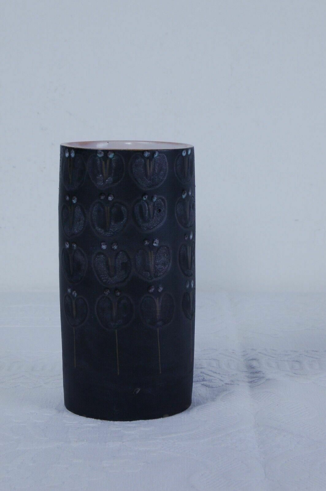Glazed Terracotta Vase Design Pompeo Pianezzola Nove Bassano Black Flowers Decoration photo for sale