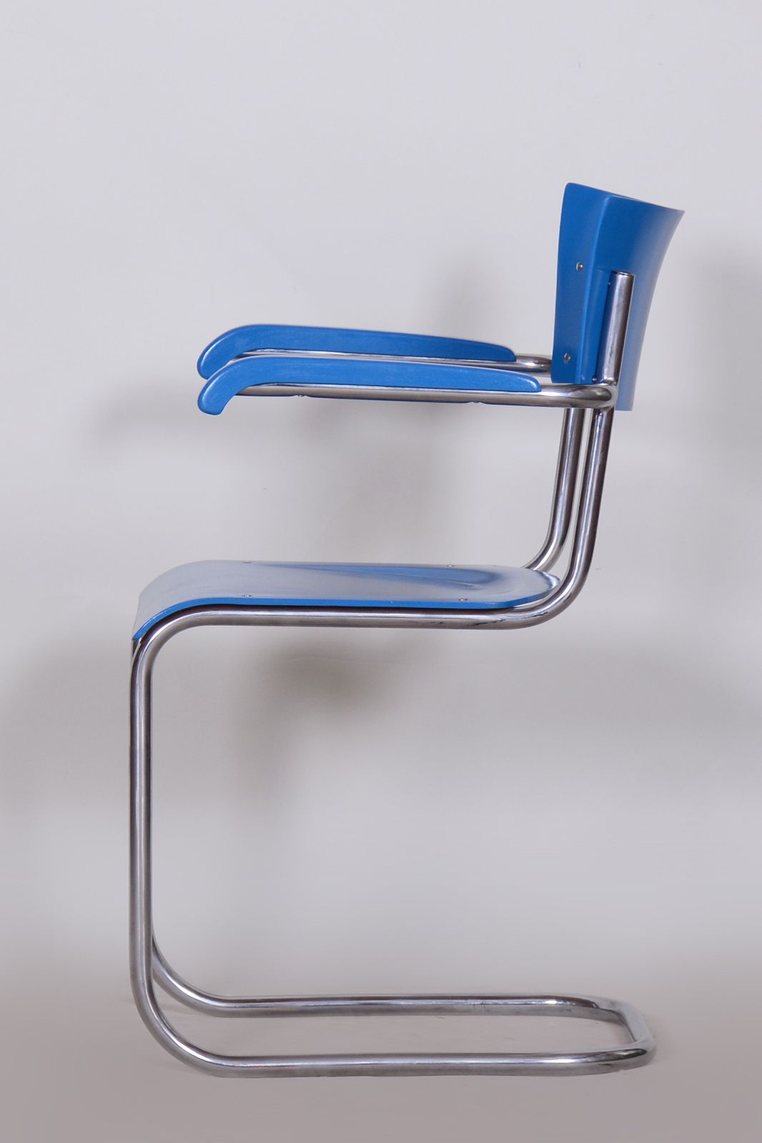 Set Of Four Blue Restored Beech Armchairs By Mart Stam, Germany, 1930s photo buy