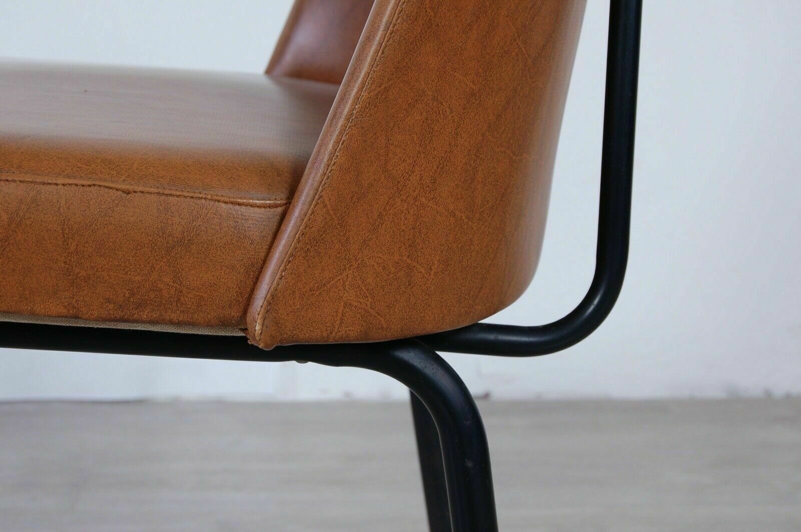 1950s Design Armchair In Iron And Brown Skay, Comfortable Vintage Seat photo vintage