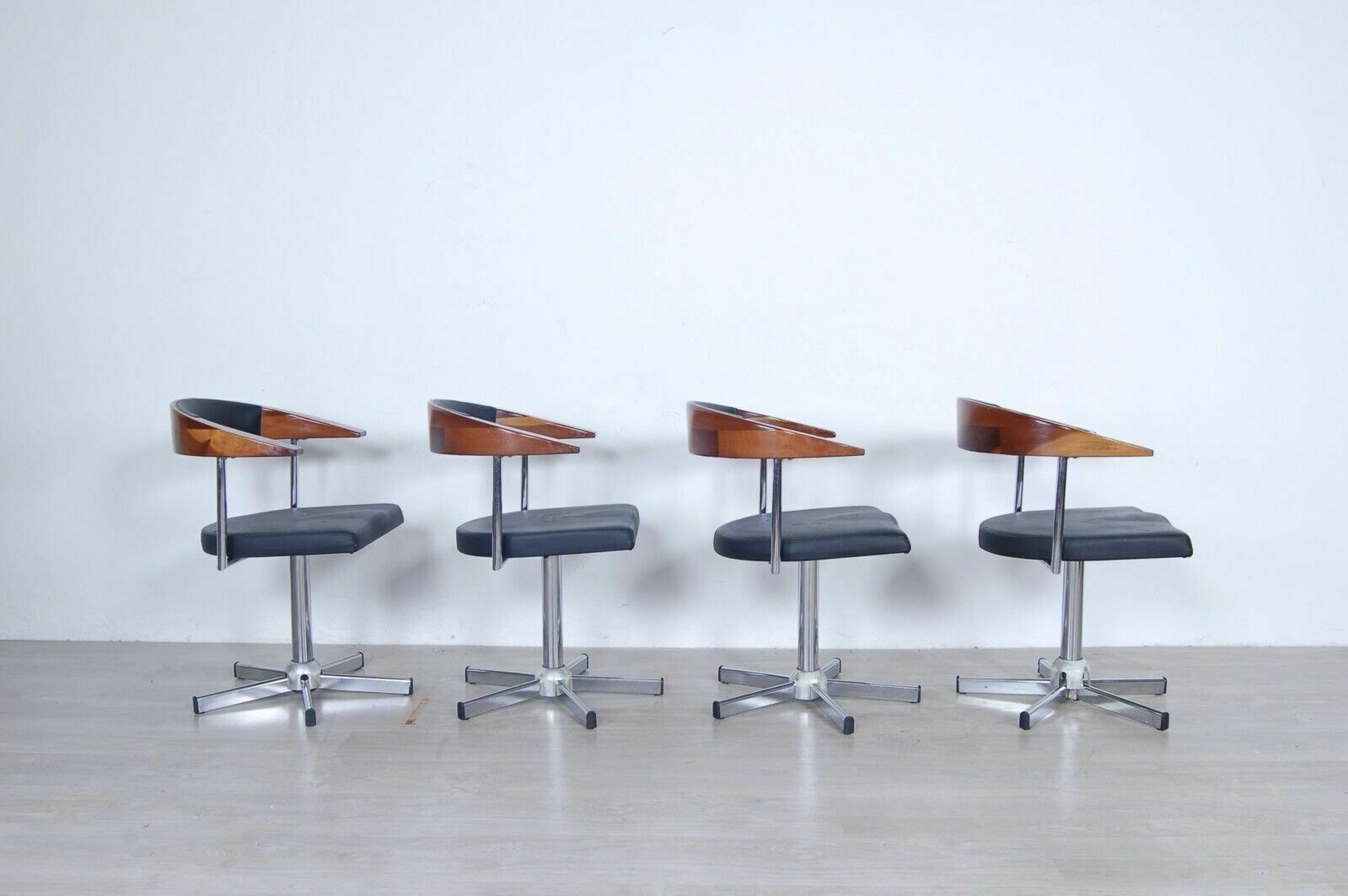 Chairs With Armrests Maletti Armchairs Design 90s Steel Leather Wood photo for sale