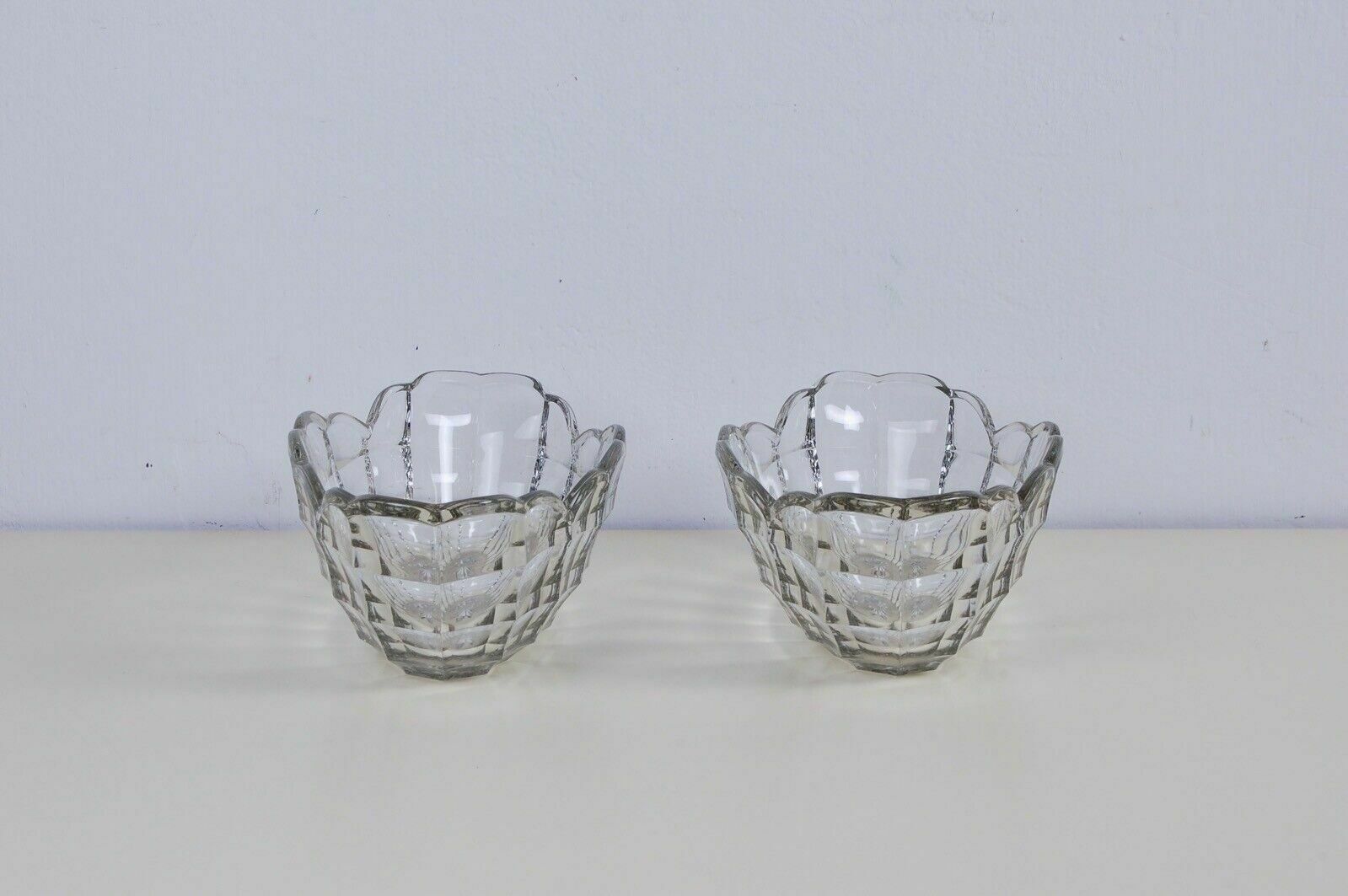 Old Bowls From The 1930s, Pair Of Oval Centrepieces, Often Faceted Glass photo 59.0