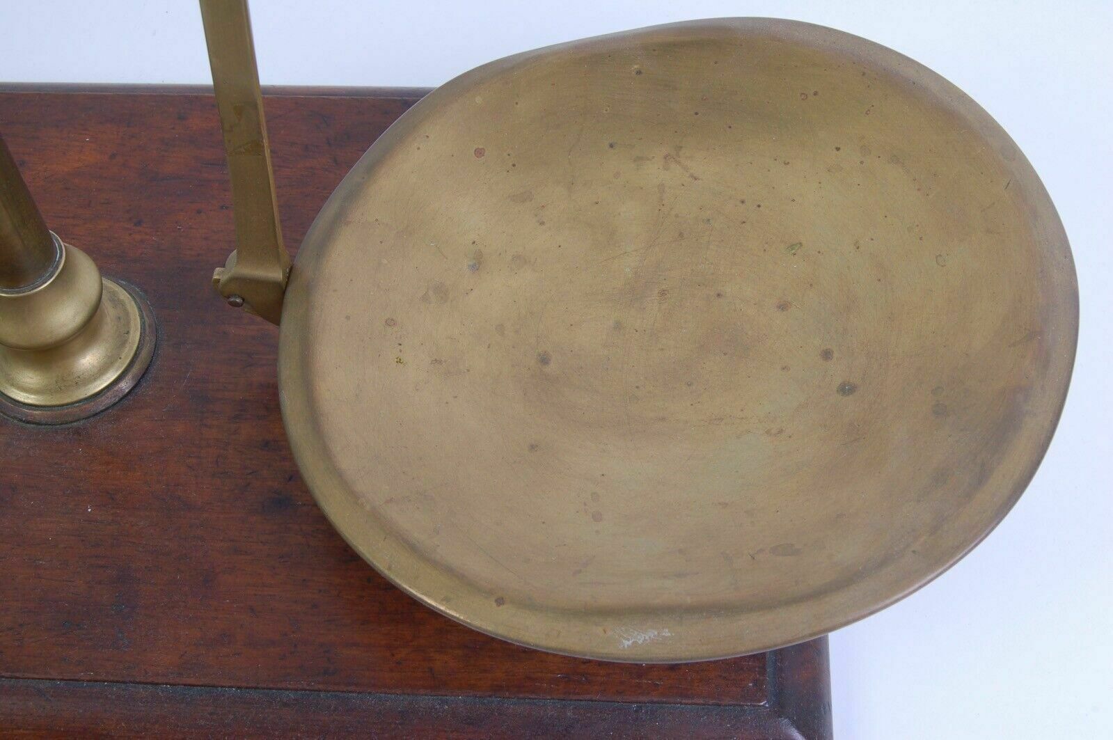 photo for sale Antique Brass And Wooden Double Pan Scale W&T Avery Makers Birmingham From The 1930s