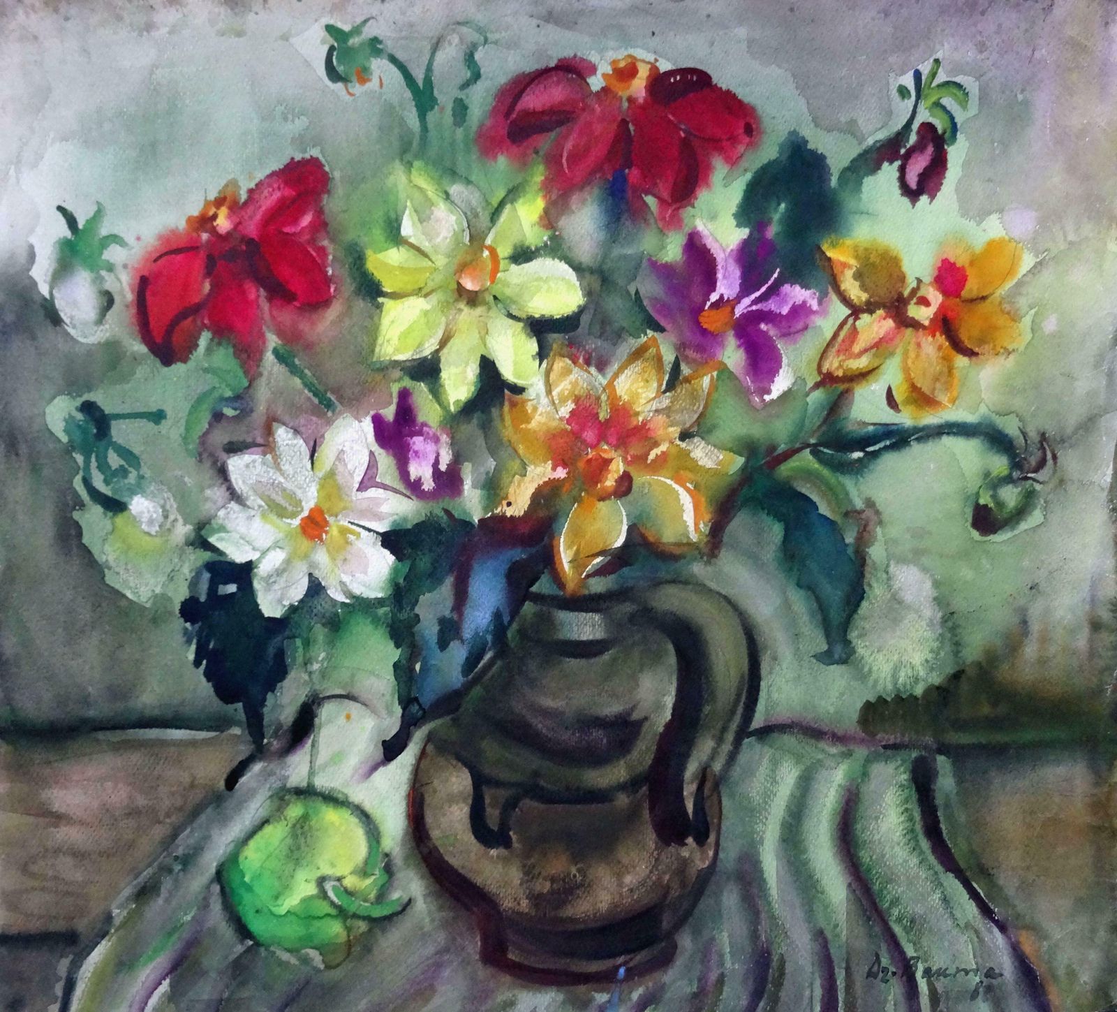 Summer Dahlias 1987 Paper Watercolour