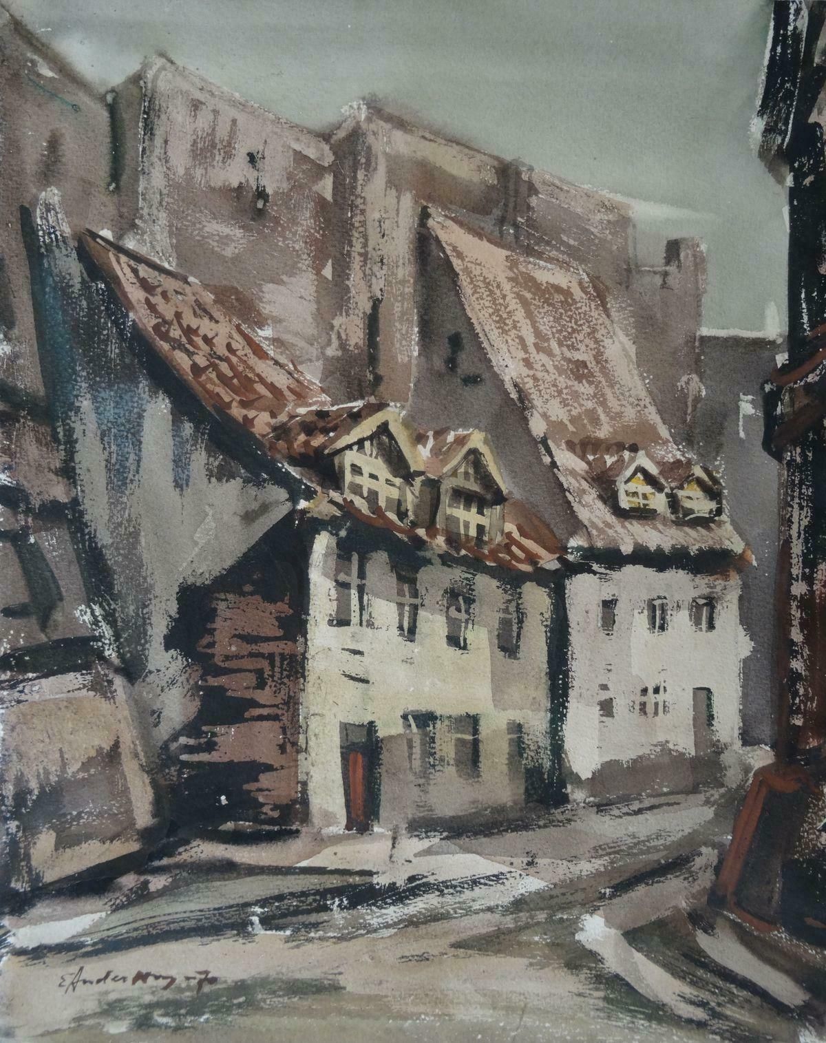 Edwin Andersons Old City 1970 Paper Watercolour