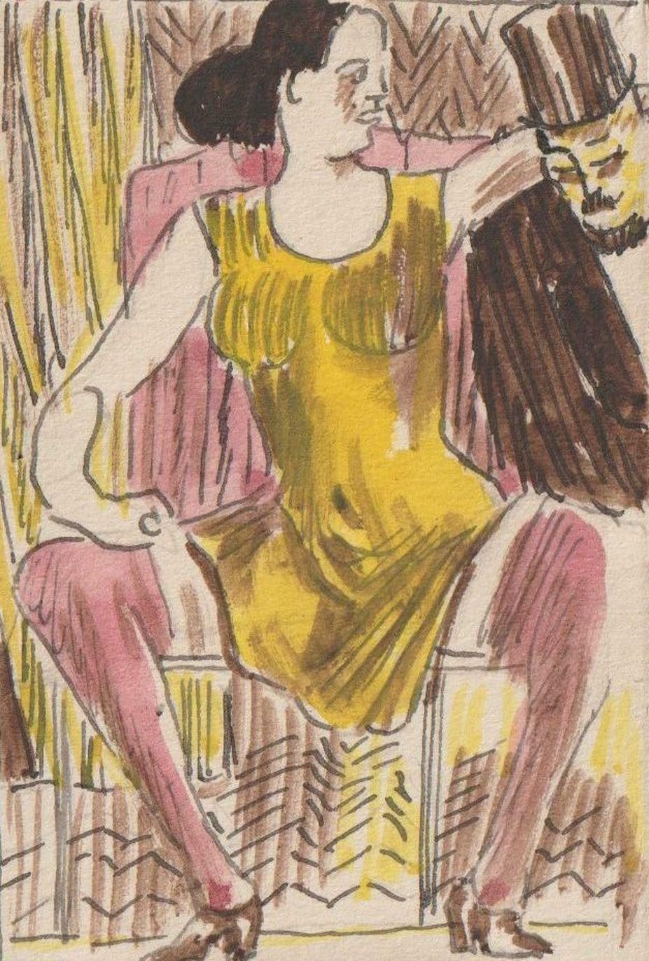 Adolfs Zardins Yellow Dress Paper Mixed Media Art