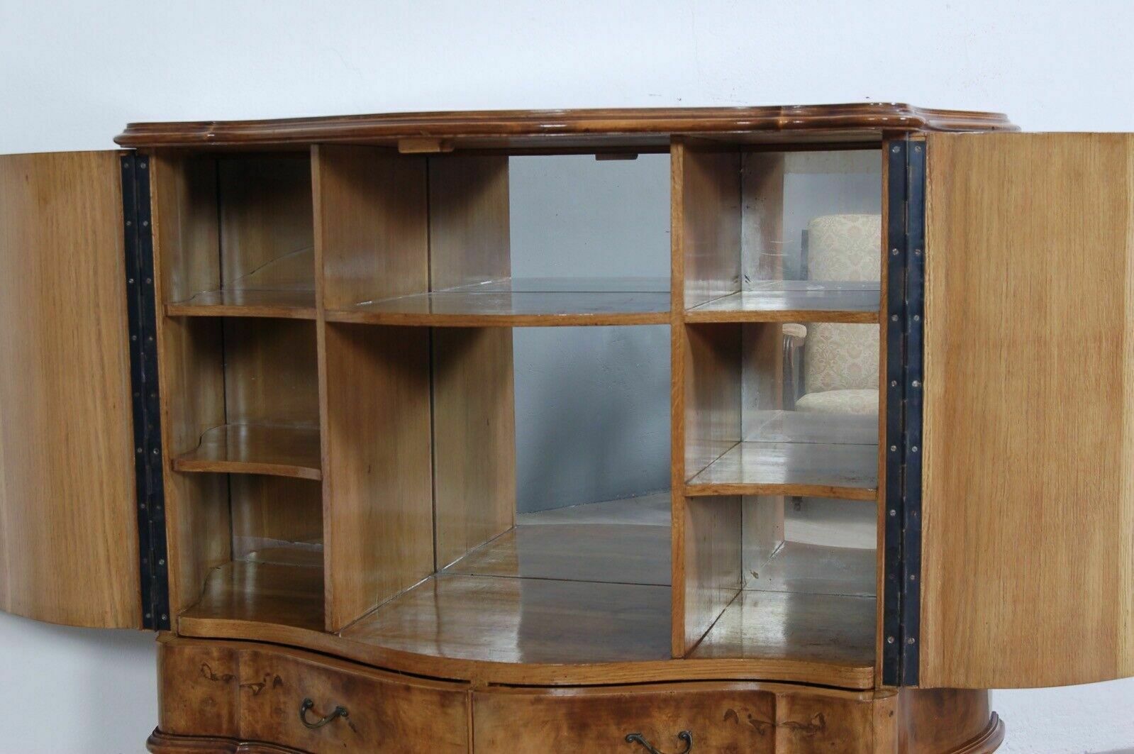 Vintage Furniture Design From The 50s. Bar Cabinet In Briar With Mirror Fronte Mosso photo Furniture