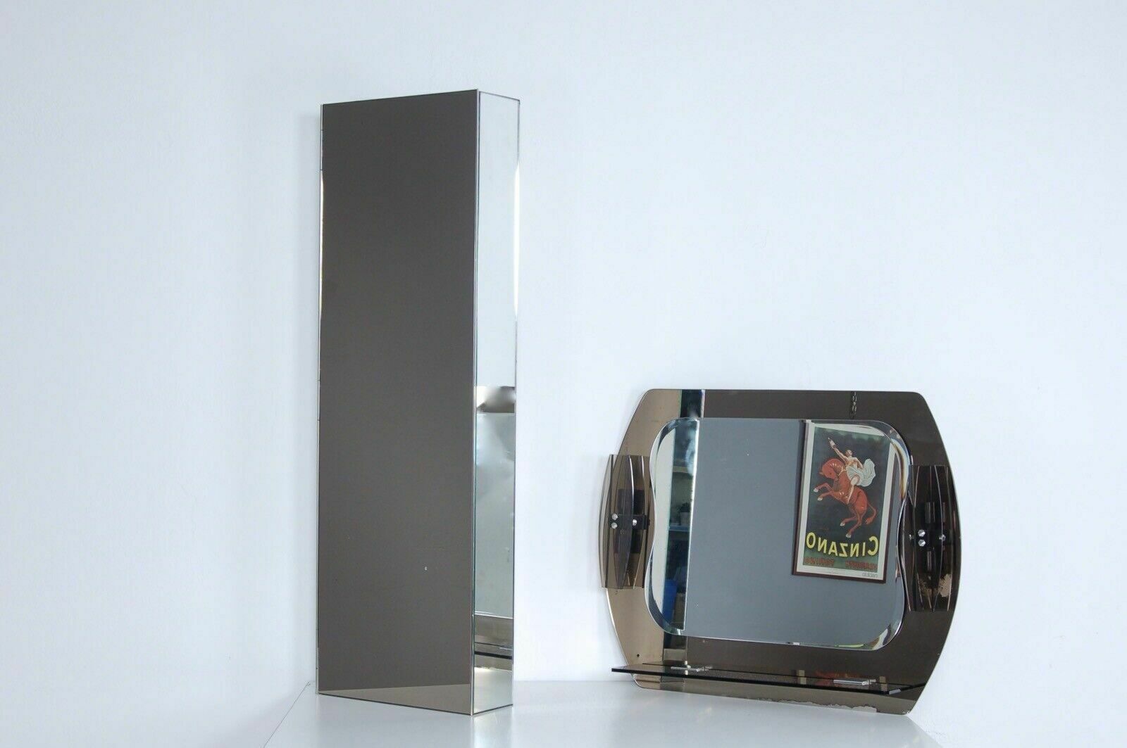 Mirror And Wall Unit Bathroom Set From The 80s Smoked Glass Integrated Appliques And Shelves