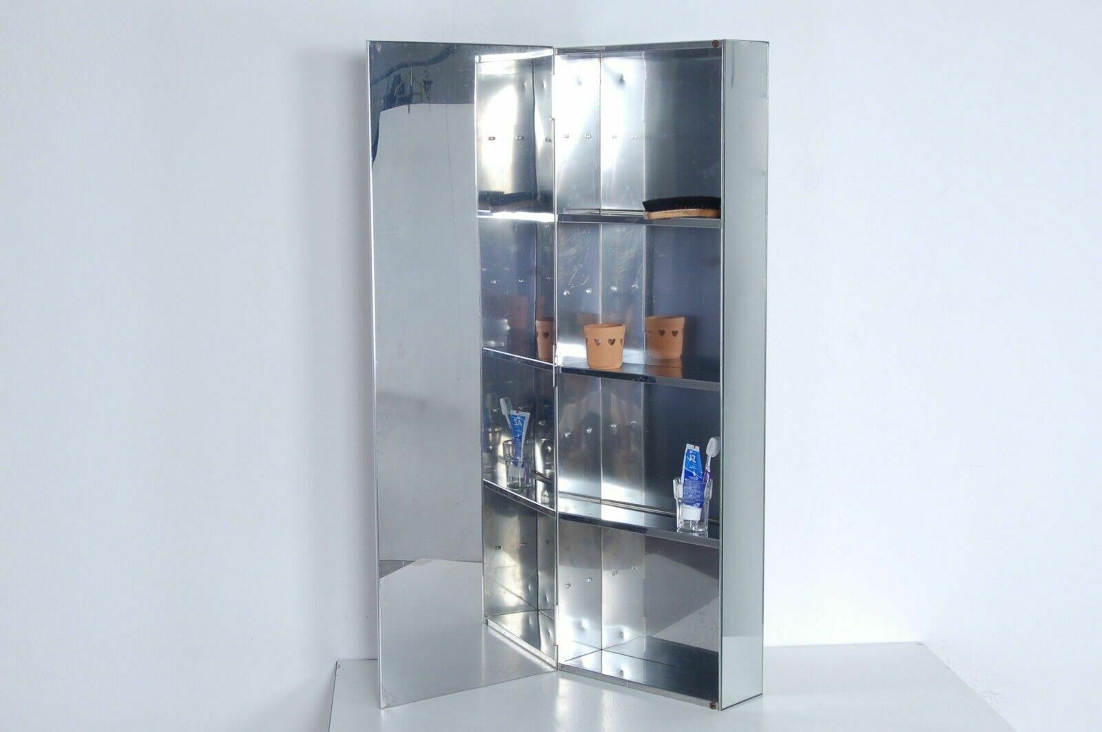Mirror And Wall Unit Bathroom Set From The 80s Smoked Glass Integrated Appliques And Shelves photo for sale