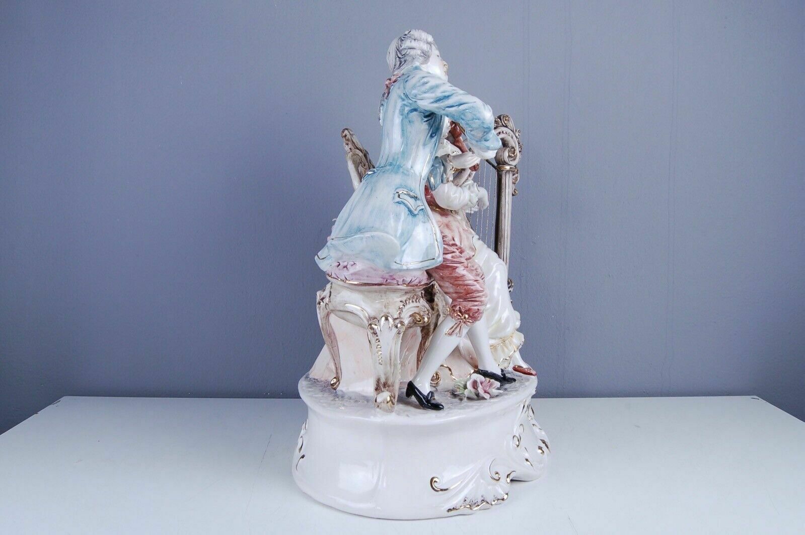 Porcelain Large Statue Pottery Made In Italy Musicians Violin Harp photo for sale