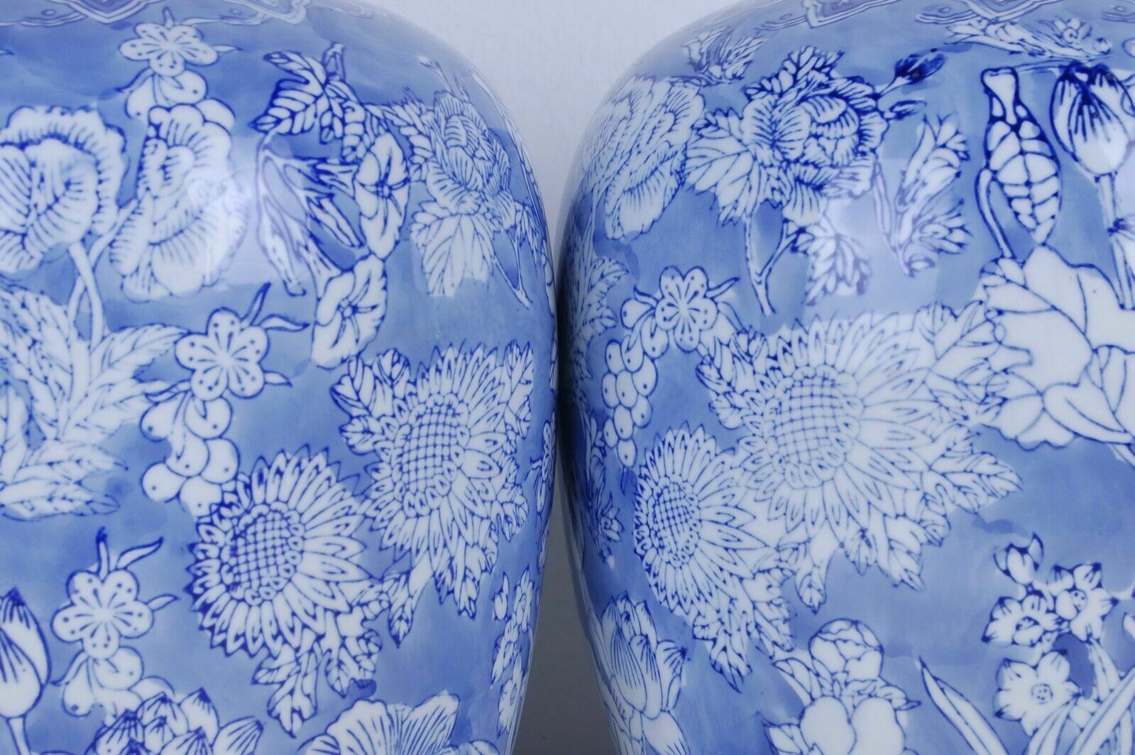 Porcelain Potiche White Blue Pair Of Floral Hand Painted Ceramic Vases photo vintage