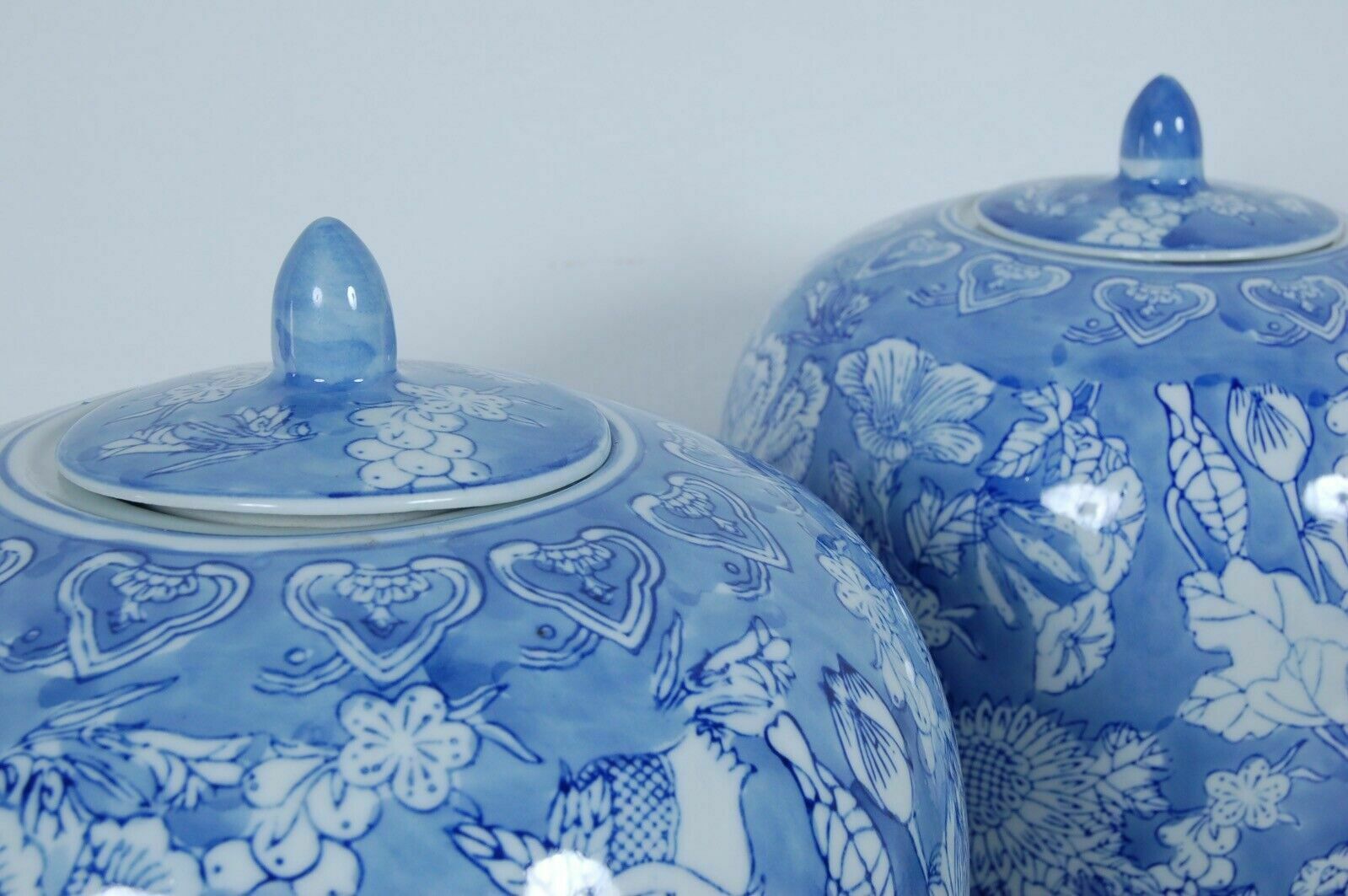 photo for sale Porcelain Potiche White Blue Pair Of Floral Hand Painted Ceramic Vases
