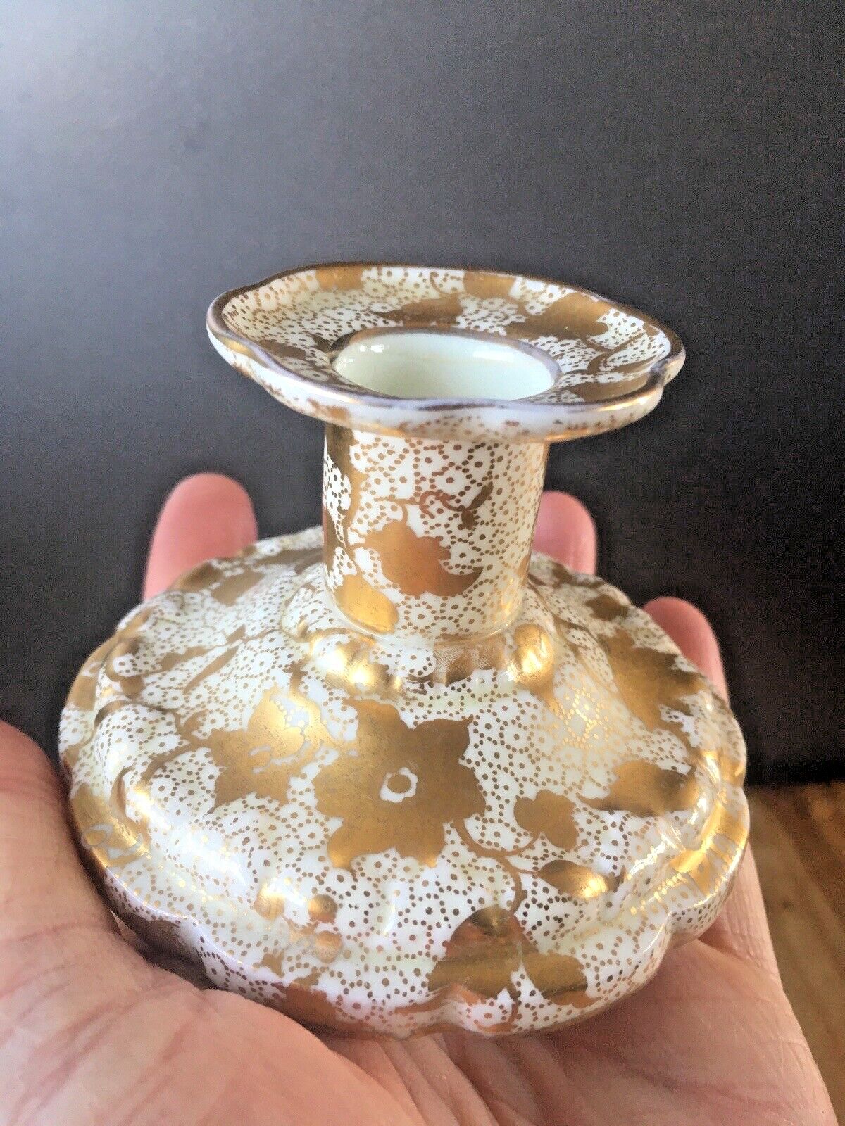 Pair Of Antique Tuscan Fine China Gilded Floral Spray Candlestick Candle Holders photo furniture