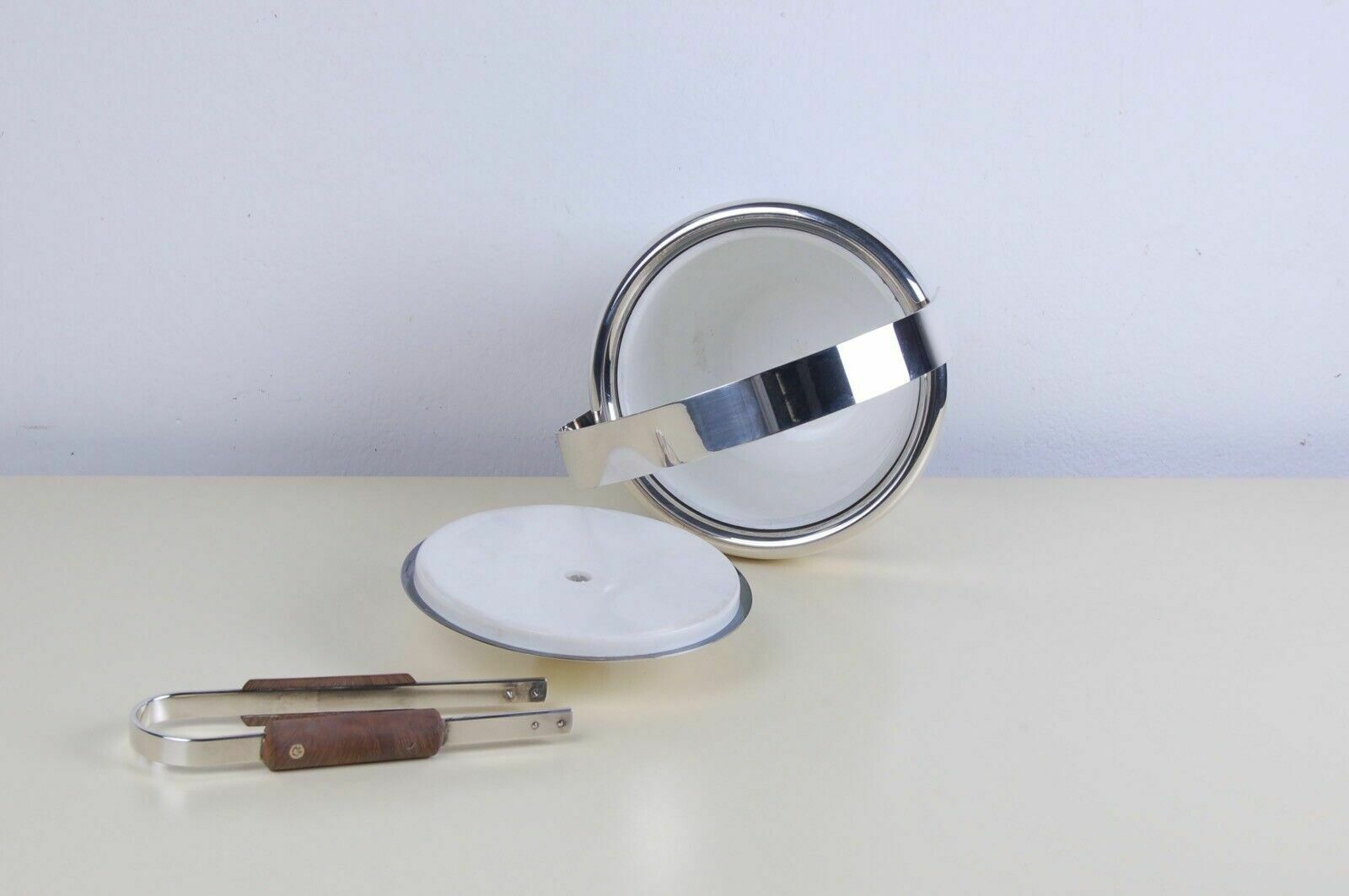 Ice Bucket Design From The 70s 80s Silver Plated Pm Italy With Tongs photo vintage