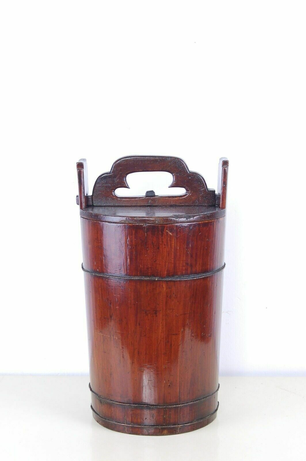 Antique Bucket With Lid Old Wooden Sugar Bin Firkin