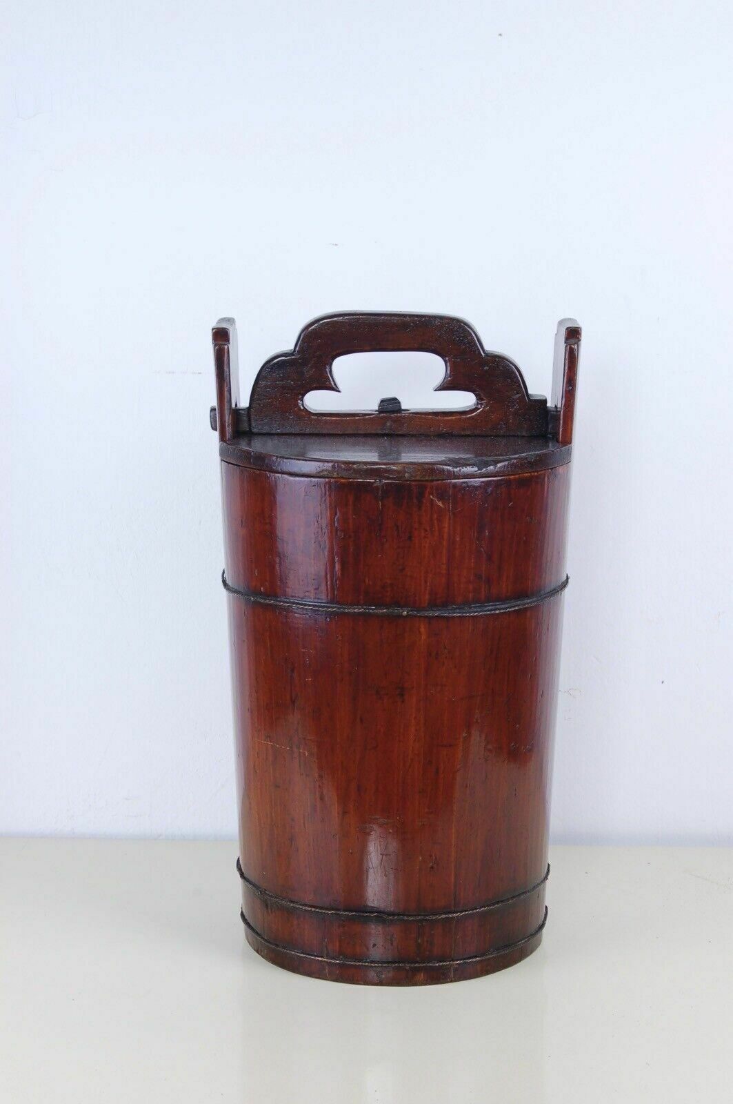 Antique Bucket With Lid Old Wooden Sugar Bin Firkin photo furniture