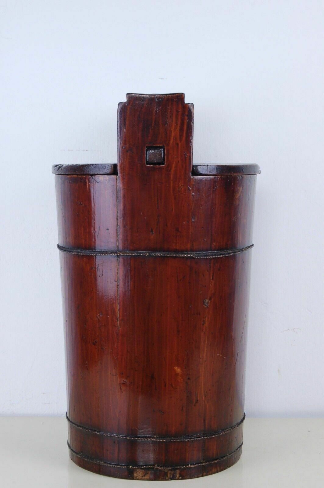 Antique Bucket With Lid Old Wooden Sugar Bin Firkin photo vintage
