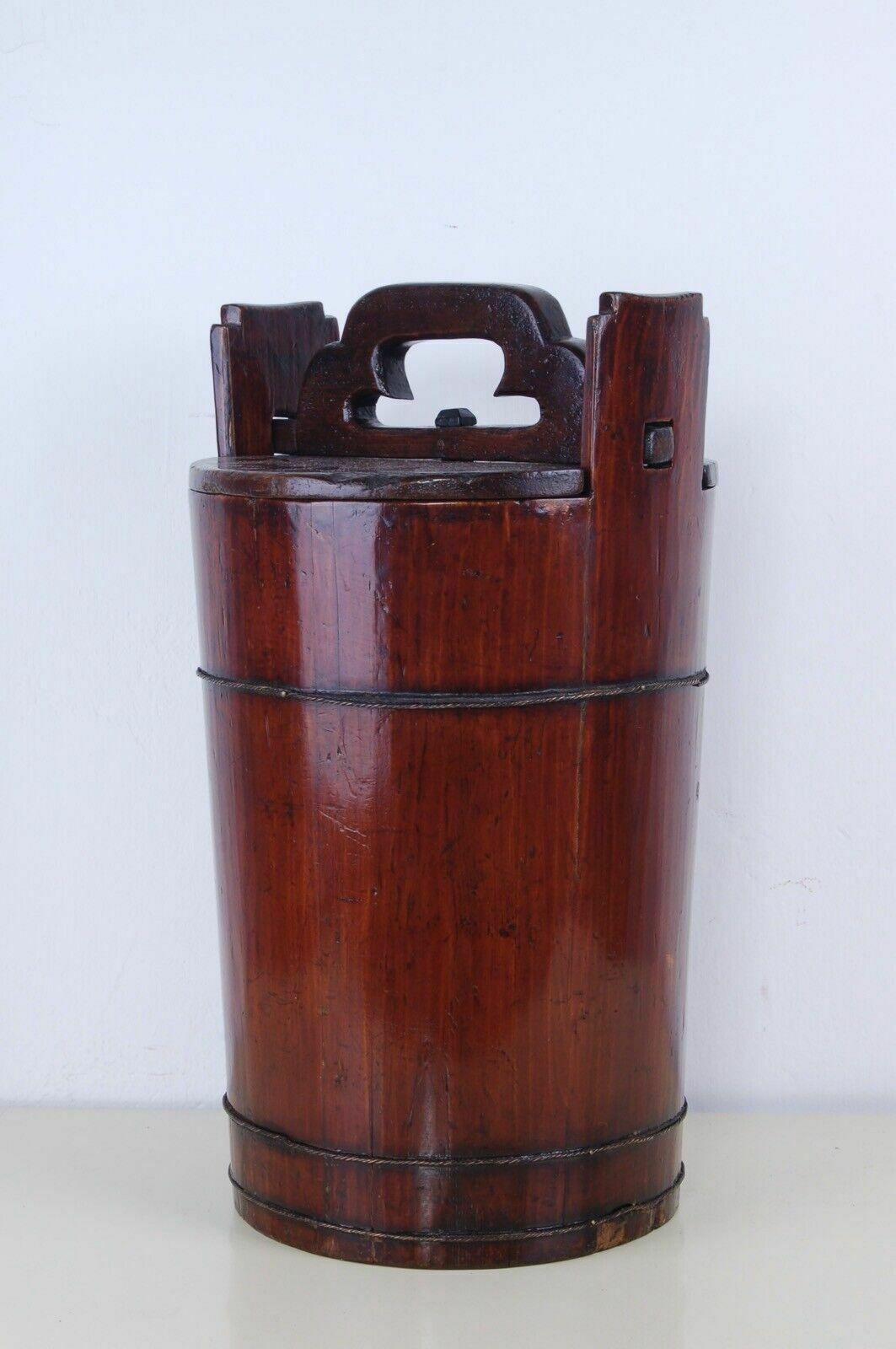 photo for sale Antique Bucket With Lid Old Wooden Sugar Bin Firkin