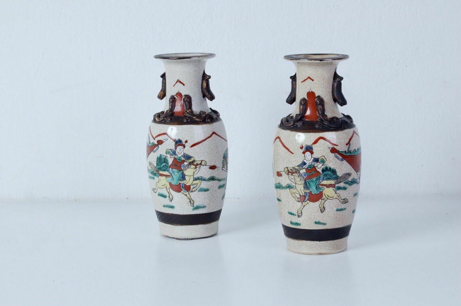 2 Japanese Porcelain Vases With Liberty Relief Bull Lizard Handles From The Early 1900s photo furniture