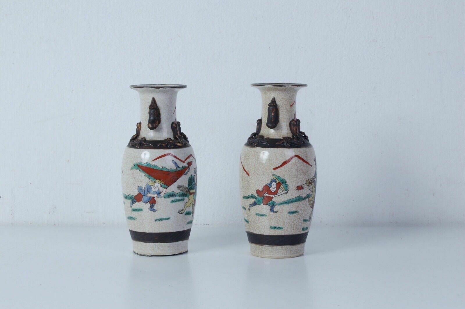 2 Japanese Porcelain Vases With Liberty Relief Bull Lizard Handles From The Early 1900s photo for sale